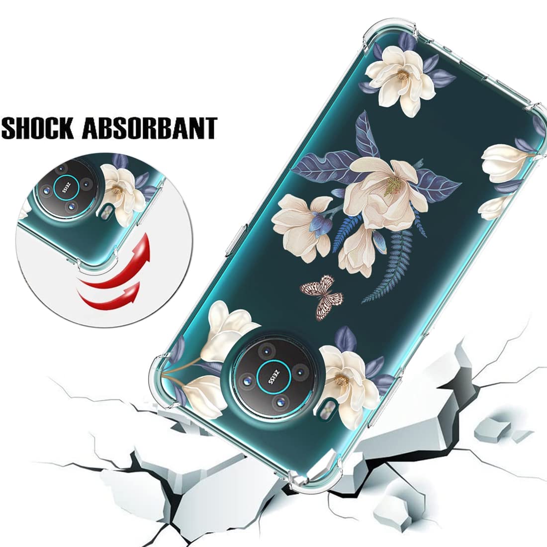 Cute Clear Slim Shockproof TPU Rubber Phone Case for Nokia X10/X20 (TA-1332/TA-1341) - Floral Pattern Protective Cover for Girls | Perfect for Everyday Use, School & Travel