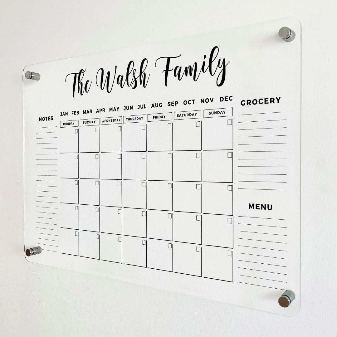 Personalized Gold Text Acrylic Wall Calendar 2025 - Custom Family Planner with Monthly & Weekly Layout - Perfect for Home Office, Kitchen, or Gift Idea