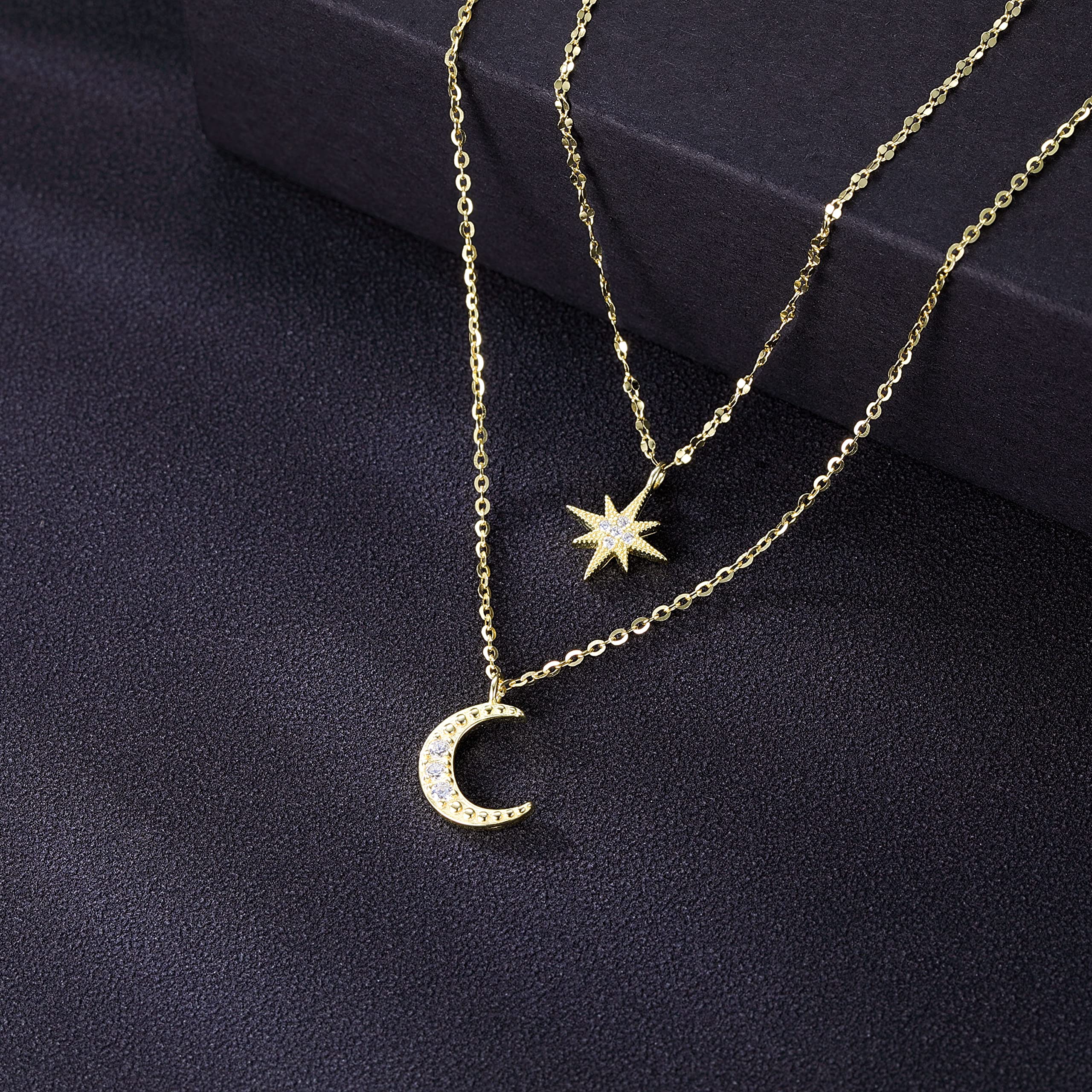 925 Sterling Silver Star Moon Choker Necklace for Women - Dainty Layered Necklace Chain - Perfect for Layering, Gift Giving & Everyday Wear