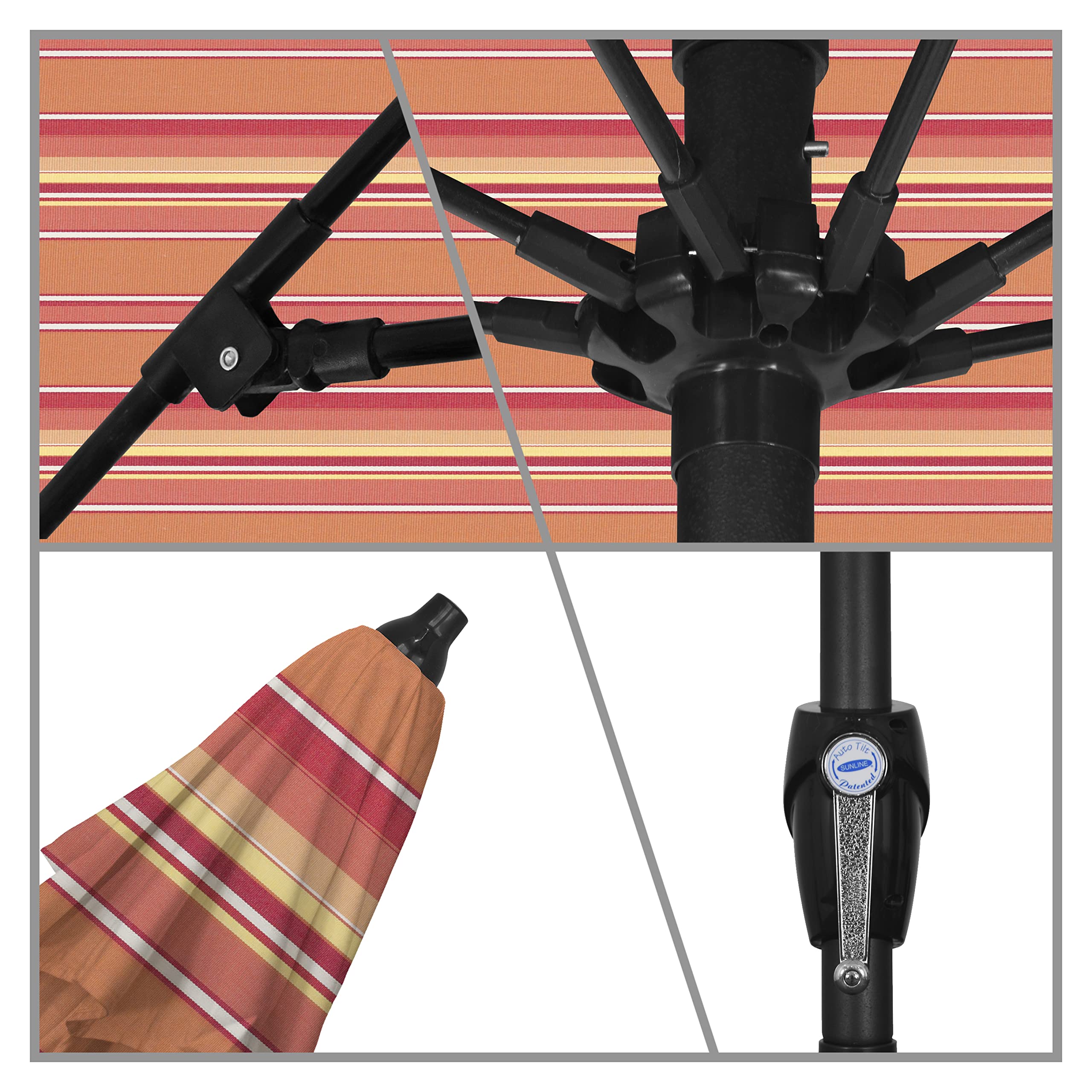 9' California Umbrella with Sunbrella Fabric - Aluminum Patio Umbrella with Crank Lift & Auto Tilt - Bronze Pole & Dolce Mango Color - Perfect for Poolside, Backyard, and Outdoor Dining Areas