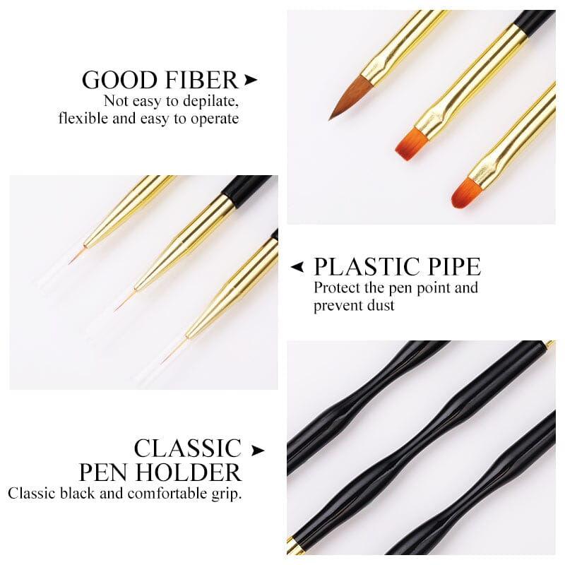 3pcs Double Head UV Gel Nail Brushes for Professional Nail Art - Perfect for Salon, Home Manicure & DIY Gel Polish Application