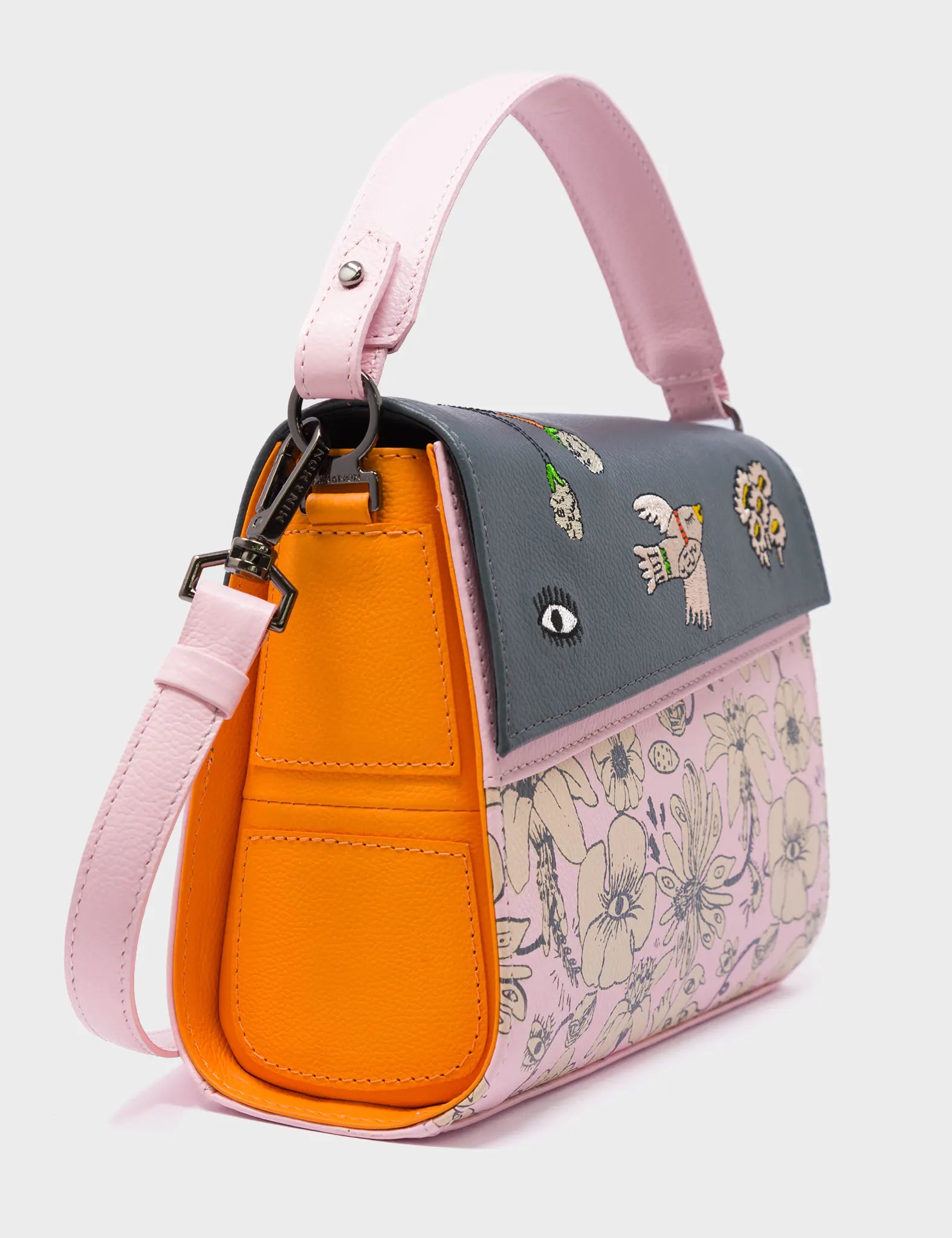 Anastasio Mini Crossbody Handbag for Women - Parfait Pink Genuine Leather with Floral Design, Perfect for Daily Use, Travel & Date Night