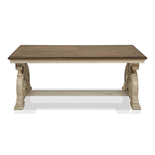 Furniture of America Adelman Solid Wood Coffee Table in Oak & Antique White Finish - Perfect for Living Room, Lounge & Home Decor