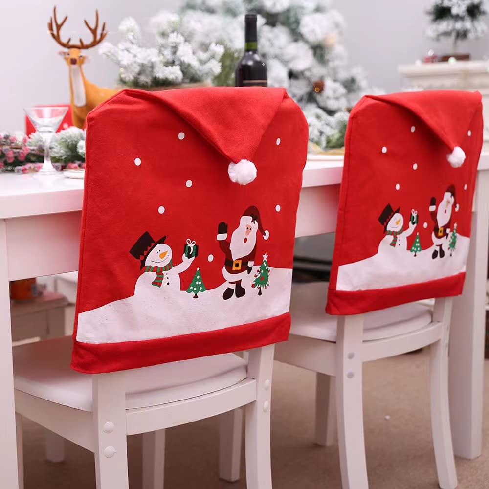 STUA Christmas Chair Covers Set of 6 - Santa Hat Dining Room Chair Slipcovers for Holiday Table Decorations - Perfect for Christmas Dinner Parties & Festive Home Decor