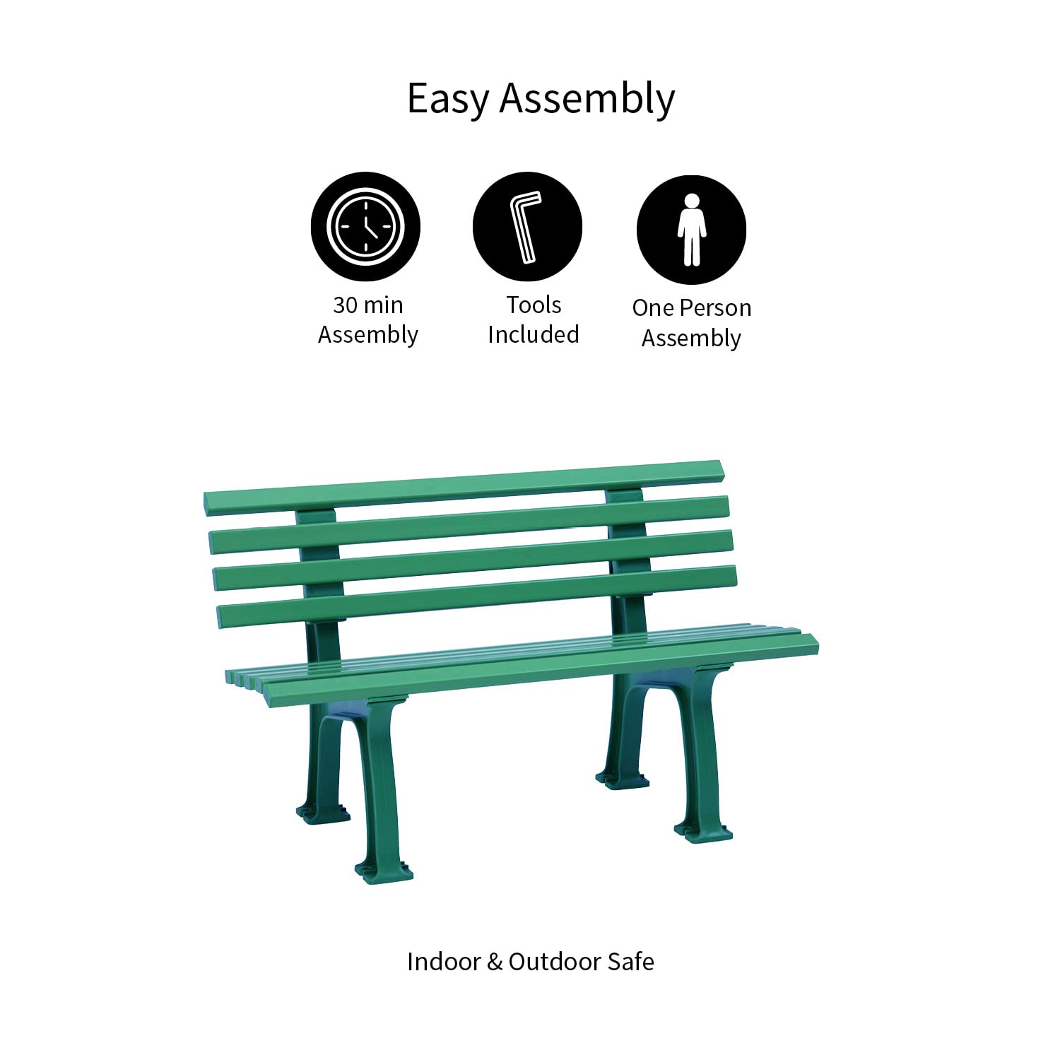 Weatherproof German PVC Outdoor Bench - Heavy Duty 500 lbs Capacity - Steel & Resin Garden Patio Furniture for Porch, Park, Deck - Green - Perfect for Backyard, Poolside & Outdoor Relaxation