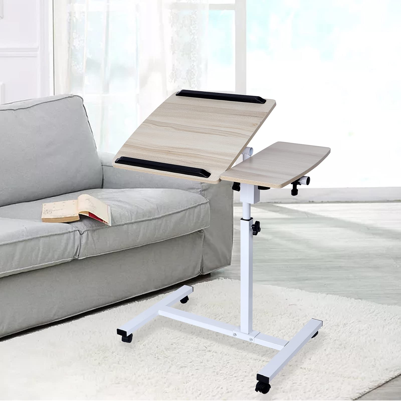 360° Rotating Adjustable Height Mobile Laptop Cart - Rolling Computer Desk with Tilting Top for Home & Office (62-96cm) - Perfect for Standing Workstations, Lecterns, and Mobile Presentations