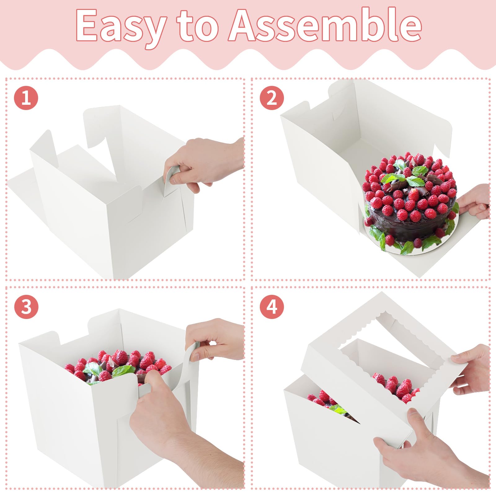 8x8x8 Inch White Cake Boxes 4-Pack - Window Bakery Boxes for Cookies, Pies & Cupcakes - Perfect for Parties & Gifting