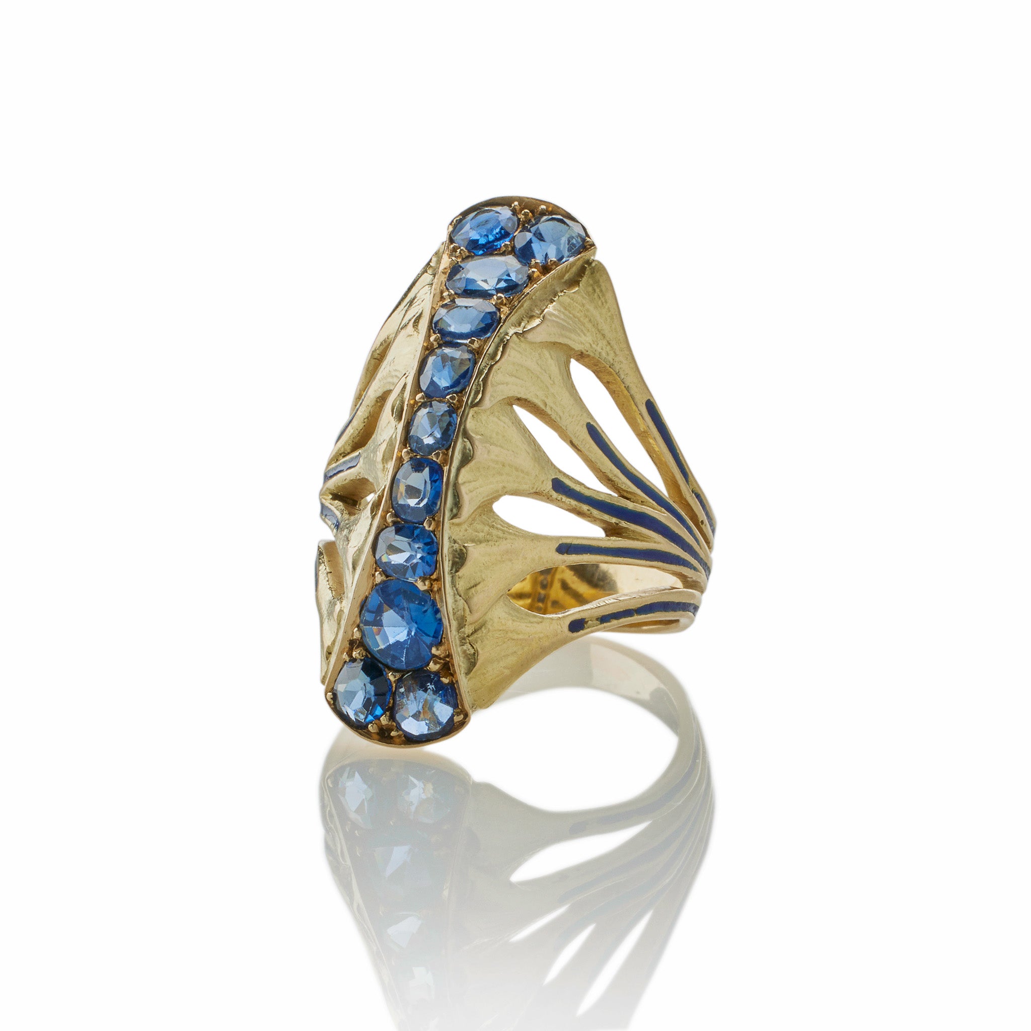 Edouard de Martilly Paris Sapphire & Enamel Lotus Flower Ring - Elegant Jewelry for Women, Perfect for Weddings, Anniversaries & Special Occasions
