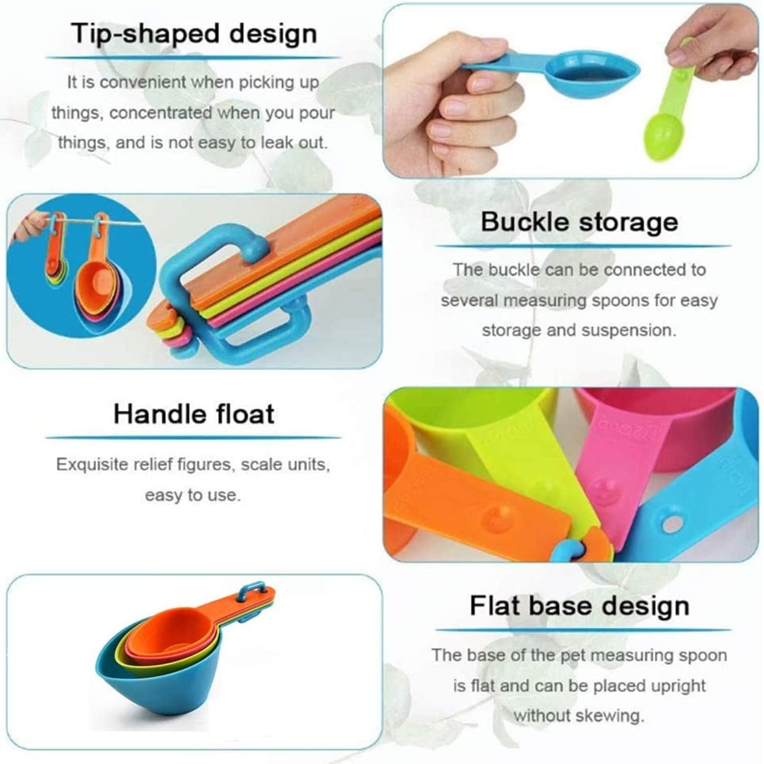 Hooipo 4-Piece Colorful Plastic Measuring Spoon Set - Stackable, Easy to Clean for Baking, Cooking, Tea, Coffee & Spices - Perfect for Liquid & Powder Ingredients - Kitchen Essentials for Home Bakers & Chefs