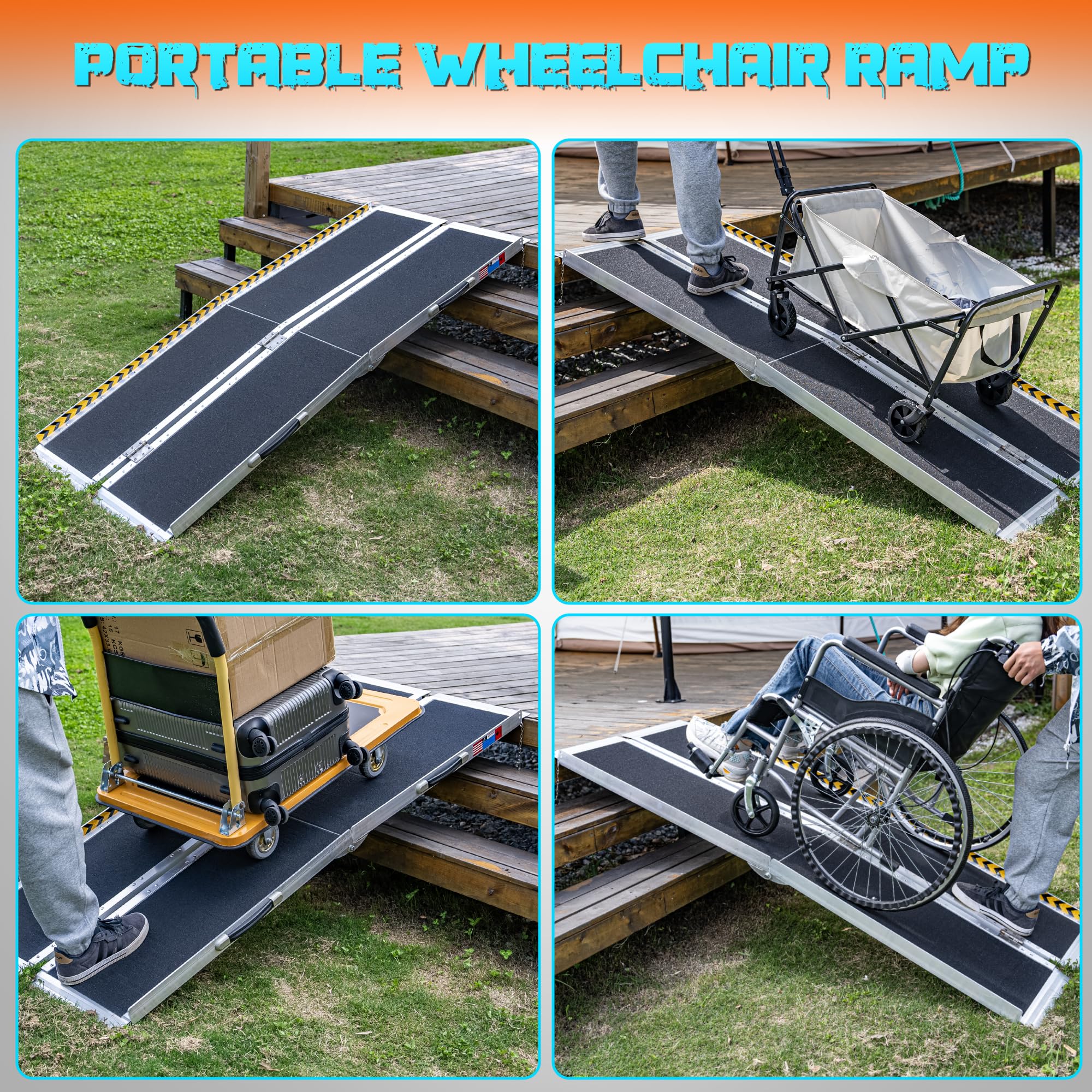 6FT Portable Wheelchair Ramp - Lightweight Aluminum Folding Ramp with Anti-Slip Surface - 600 LBS Weight Capacity - Home & Vehicle Access Solution - Perfect for Stairs, Doorways, and SUV Loading