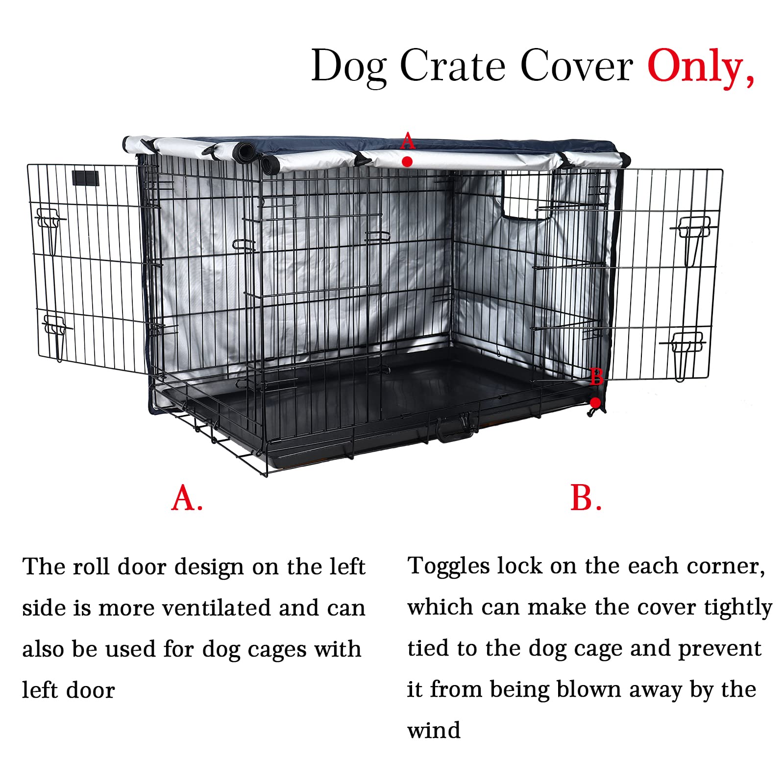 Senmortar Double Door Dog Crate Cover - Waterproof 420D Polyester Pet Cage Cover for 42