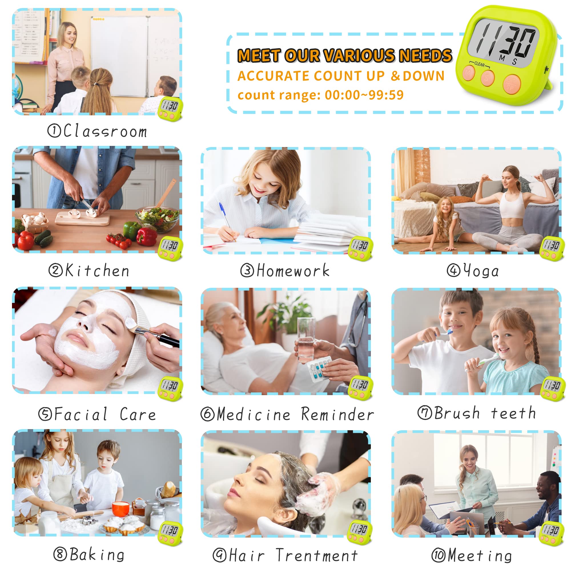 Large Magnetic Digital Timer 2 Pack for Teachers & Kids - Countdown Clock for Classroom, Kitchen, Study & Office Use