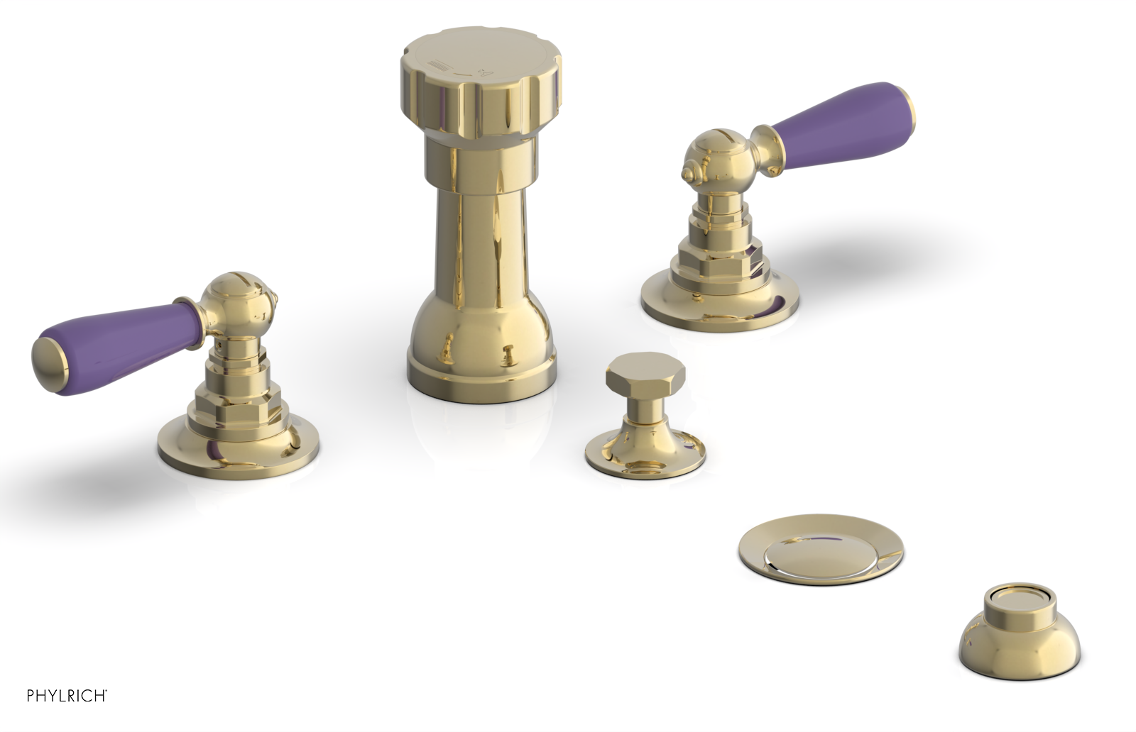 Jamestown 4-Hole Bidet Faucet Set with Lever Handles & Purple Accents - 165 61 - Perfect for Modern Bathroom Renovations and Water-Saving Toilet Upgrades