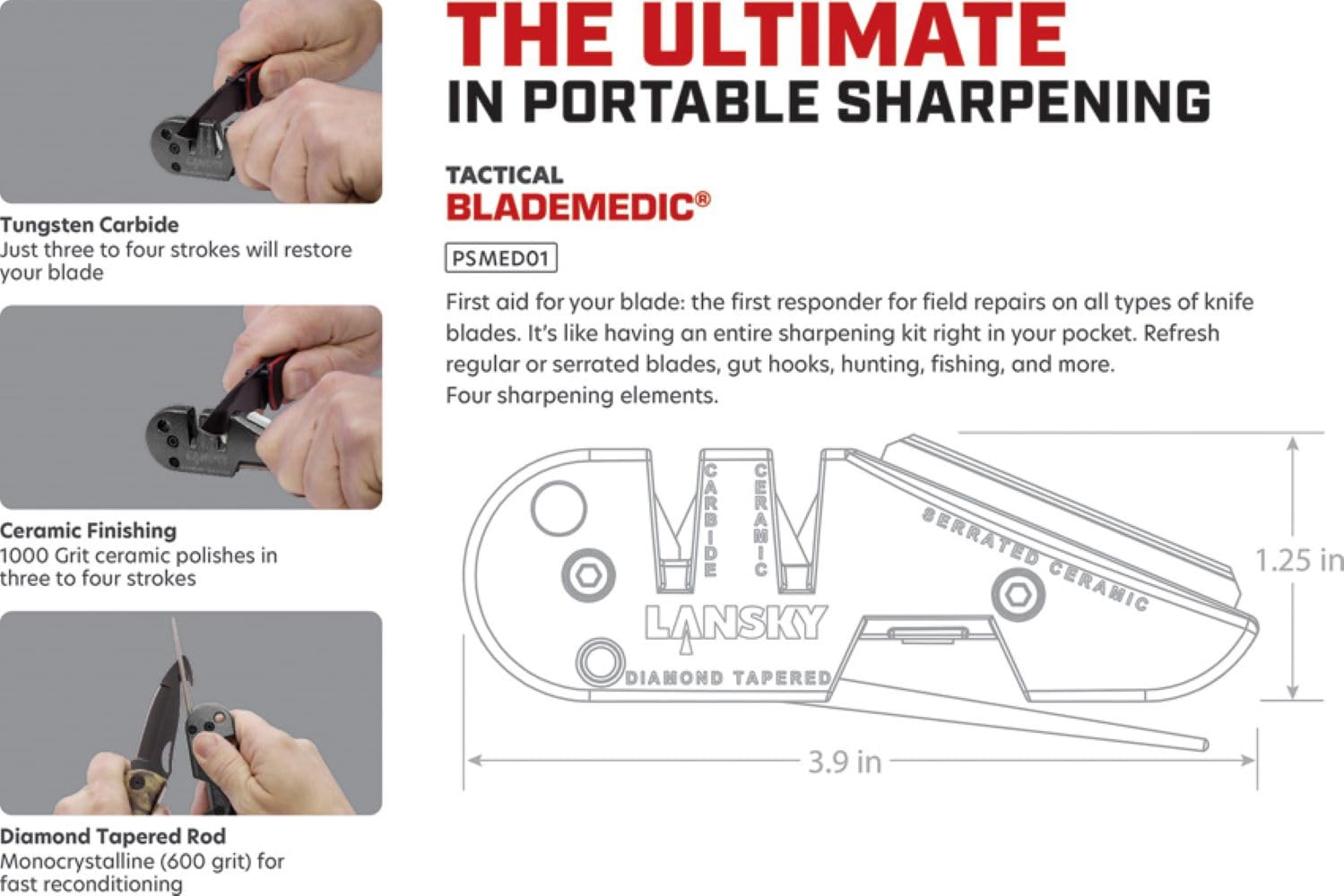 Lansky Blademedic 4-in-1 Knife Sharpener Kit - Professional Knife Sharpening Tool for Kitchen, Hunting & Pocket Knives | Compact & Portable Design for Home, Camping & Outdoor Use