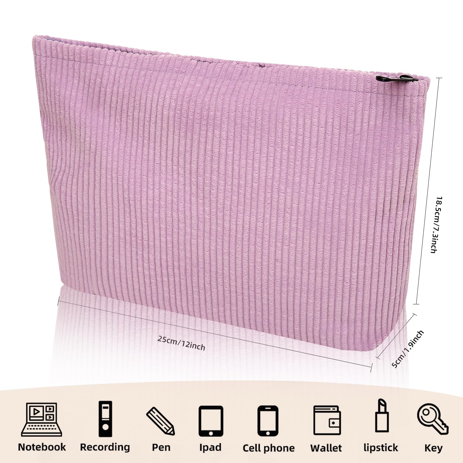 Preppy Cute Corduroy Cosmetic & Makeup Bag for Women - Travel Toiletry Essentials (Purple) | Perfect for Gym, Vacation & Daily Organizer
