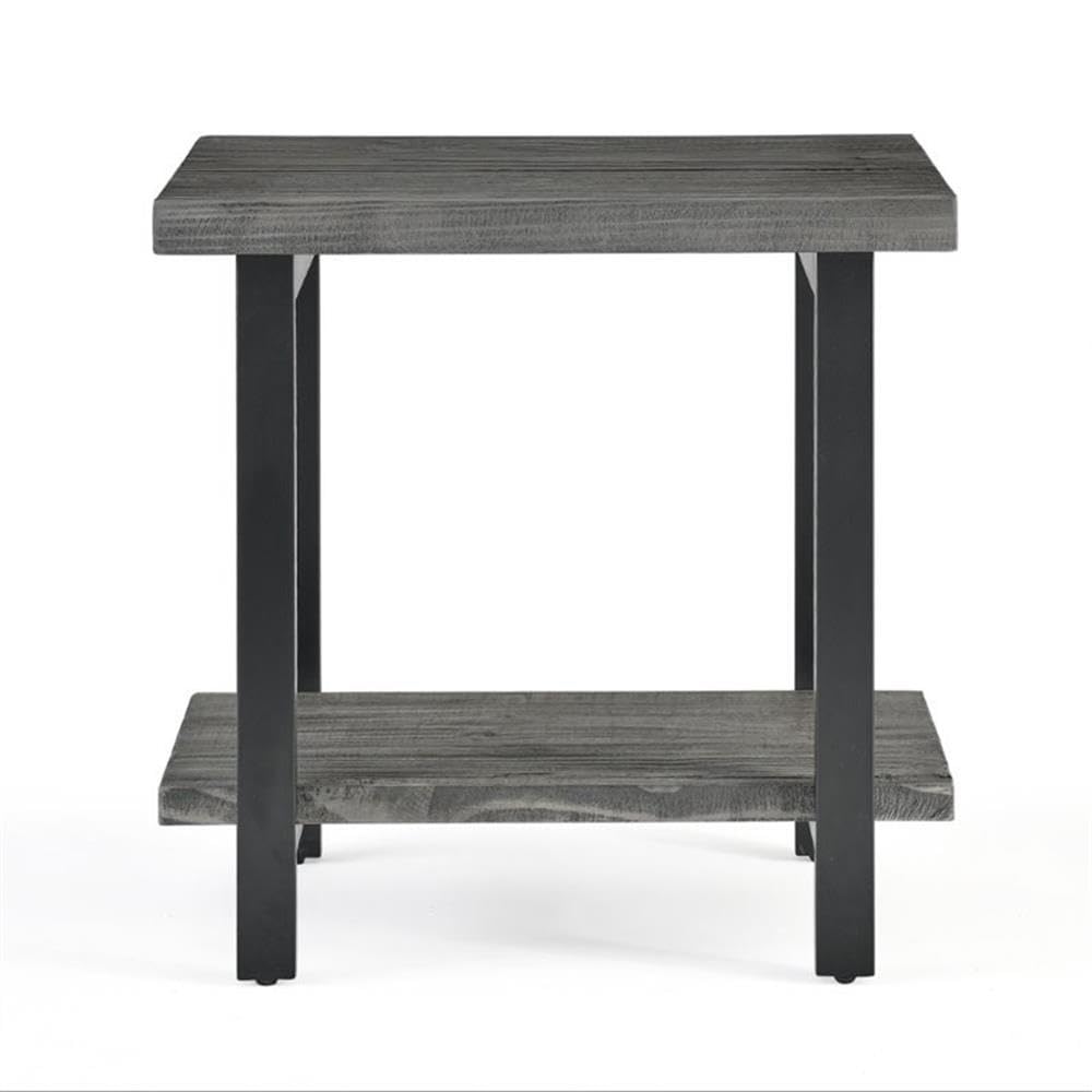 Alaterre Pomona 2-Tier End Table - Rustic Metal & Solid Wood Side Table with Slate Gray Shelves for Living Room, Bedroom, or Office - Modern Farmhouse Home Decor Furniture