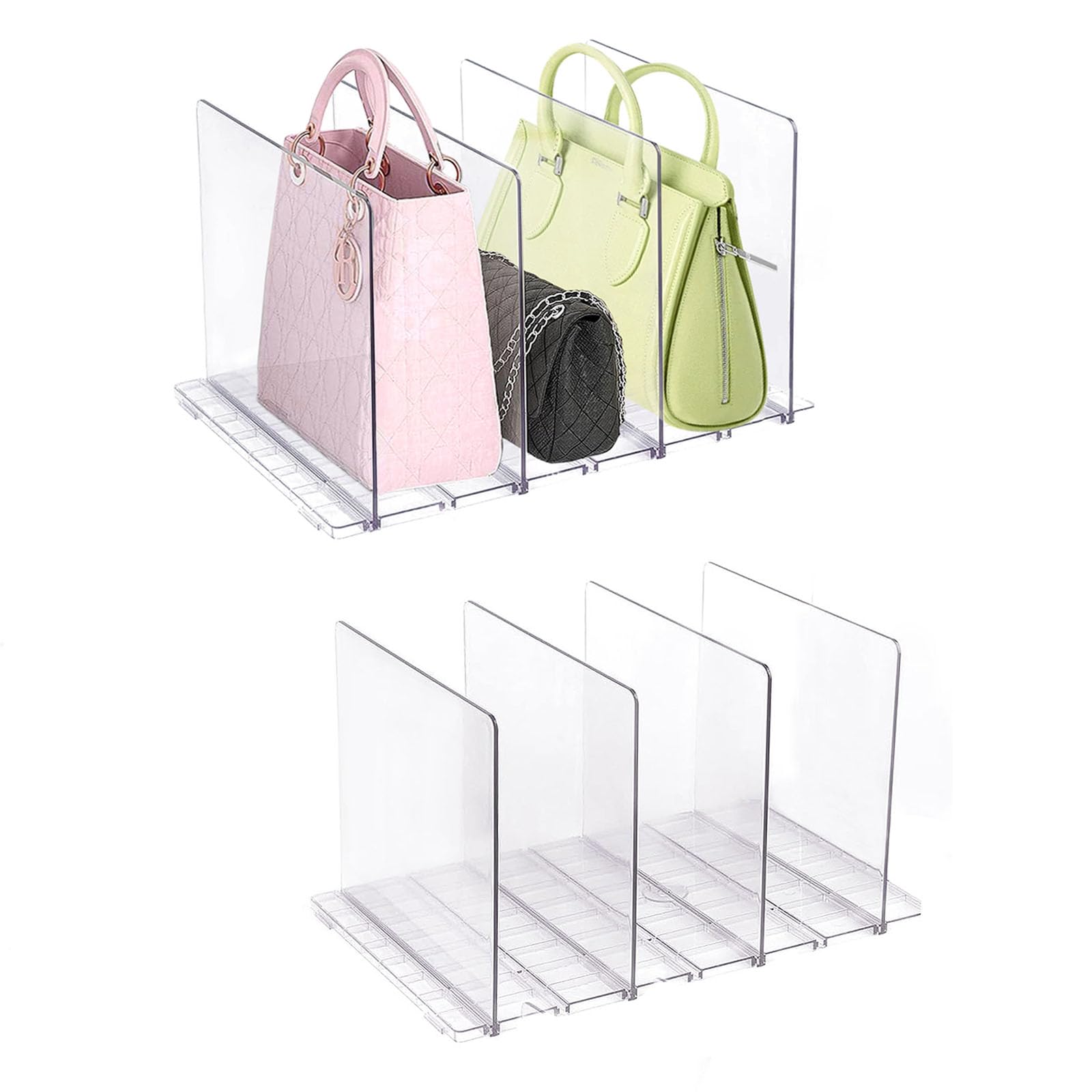 8 Pack Clear Plastic Purse Organizer Shelves - Adjustable Closet Divider for Handbags, Bags & Books - Perfect for Home, Bathroom, Bedroom & Kitchen Storage Organization
