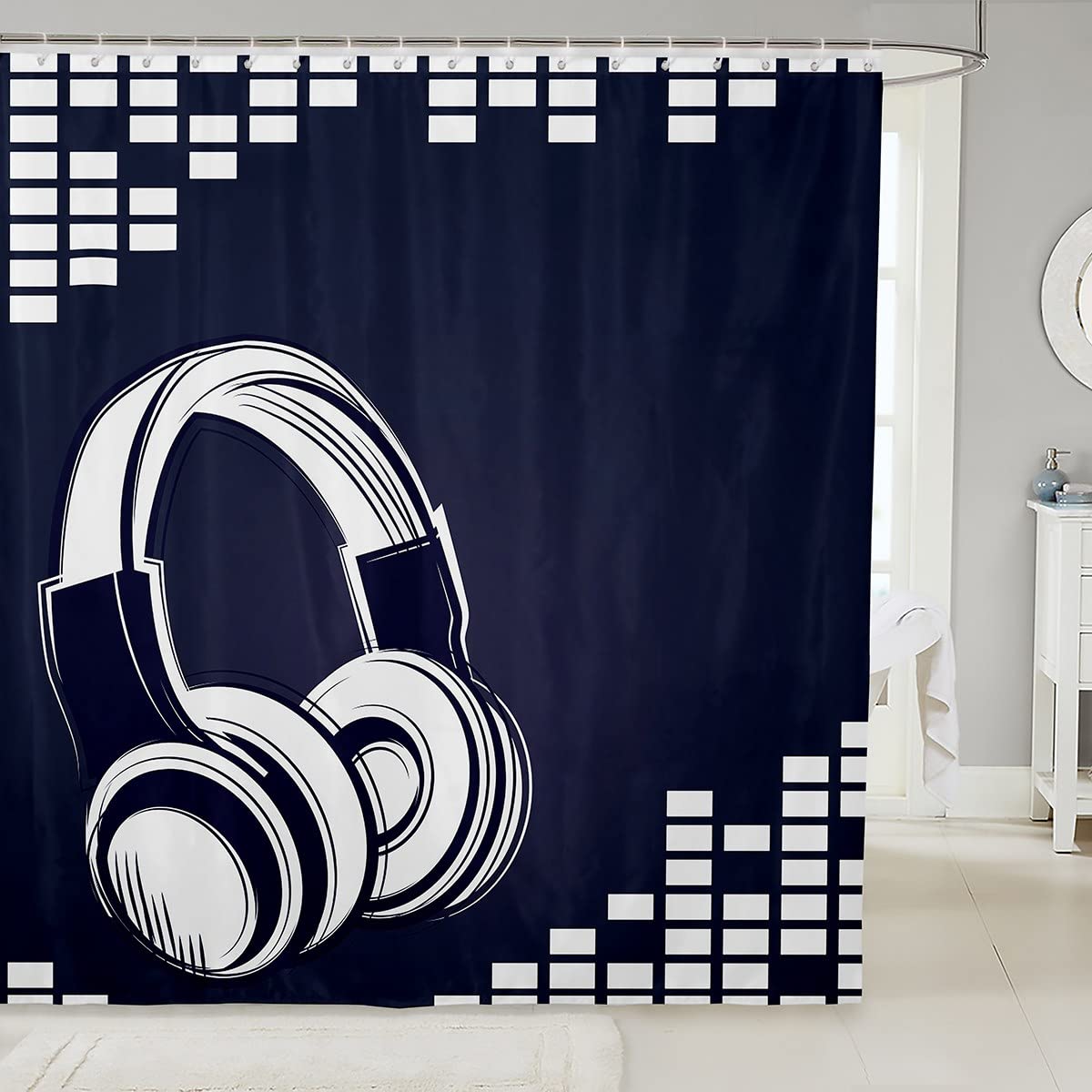 Feelyou Music Theme Shower Curtain - Waterproof Headphone Design Bathroom Decor for Kids & Teens, 72x78 Inch Fabric Shower Curtain Set for Bathtubs & Stalls - Perfect for Music Lovers' Bathroom & Kids' Room Decor
