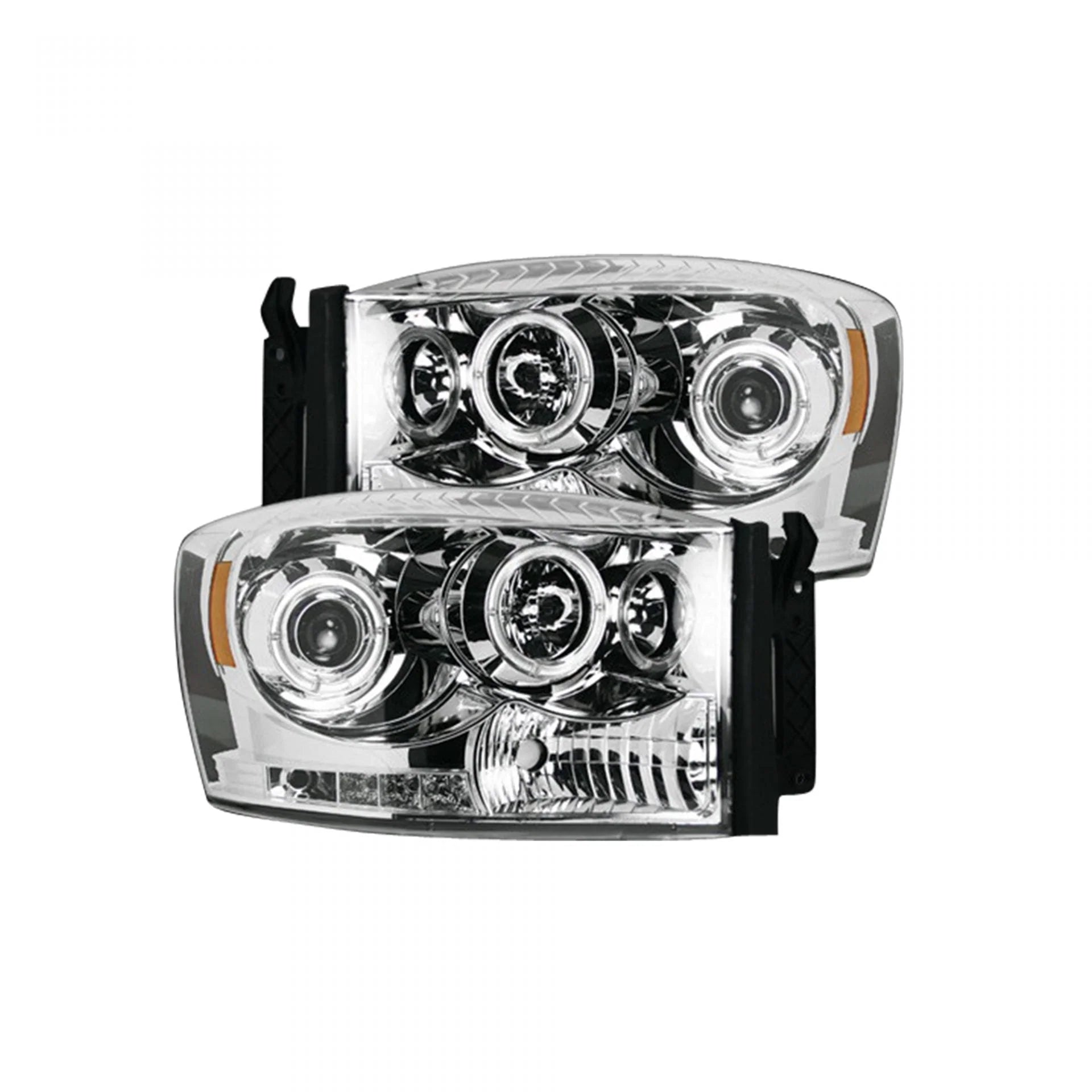 2006-2009 Dodge RAM 2500/3500 Projector Headlights with CCFL Halo Rings & DRL - Clear/Chrome Lens - Upgrade Your Truck Lighting for Night Driving & Off-Road Adventures
