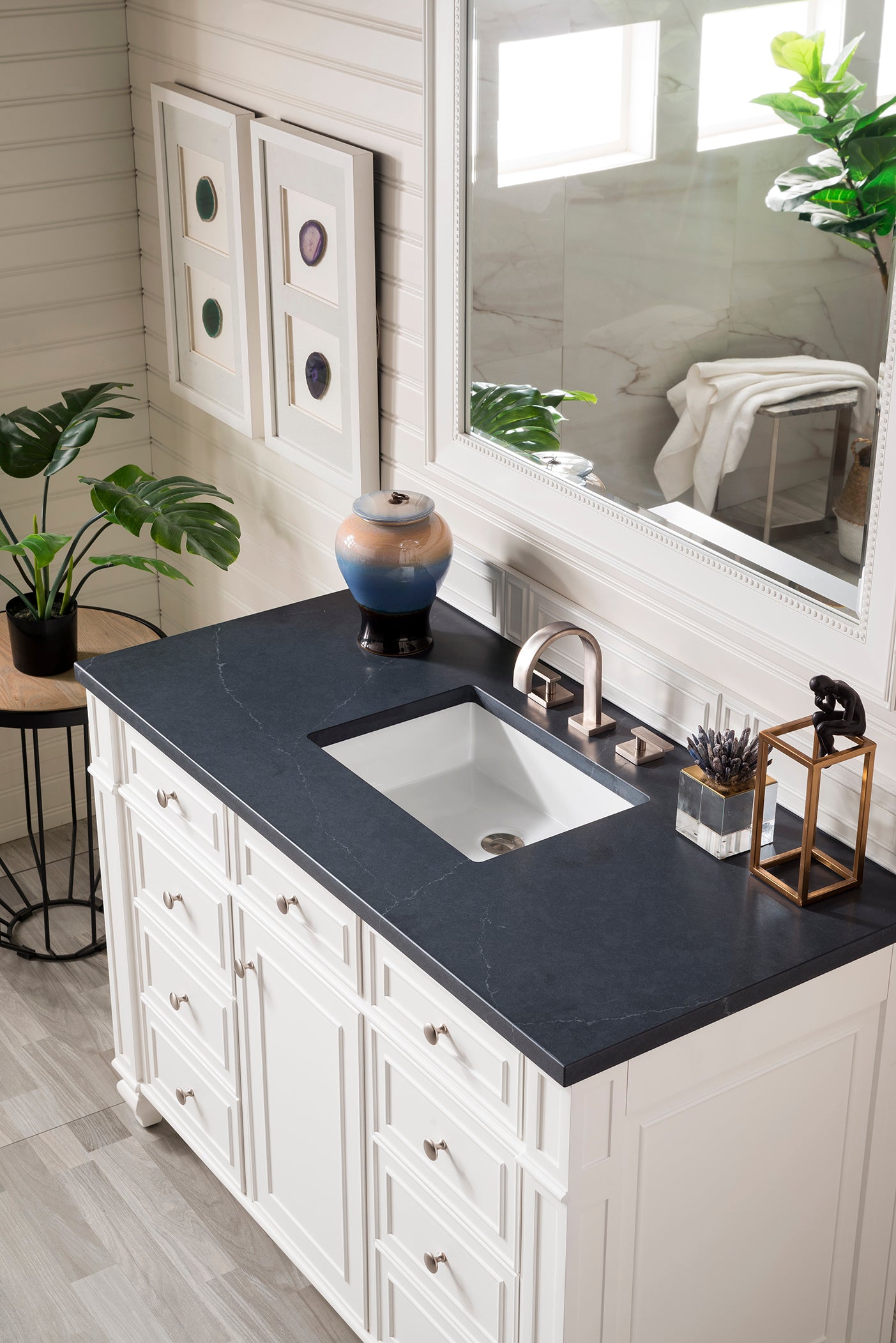 Bristol 48-Inch Single Bathroom Vanity Set with Charcoal Soapstone Quartz Top - Bright White Finish for Modern Home Decor | Perfect for Master Bathroom Renovation & Guest Bathroom Upgrade