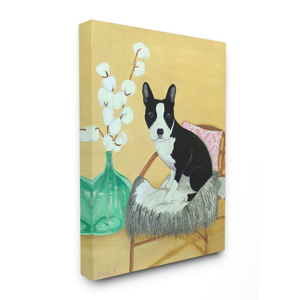 Stupell Industries Dog On Chair Yellow Green Pet Painting - Sally B Wall Art, 30x40 Inch Canvas - Perfect for Living Room, Bedroom & Pet Lover Home Decor