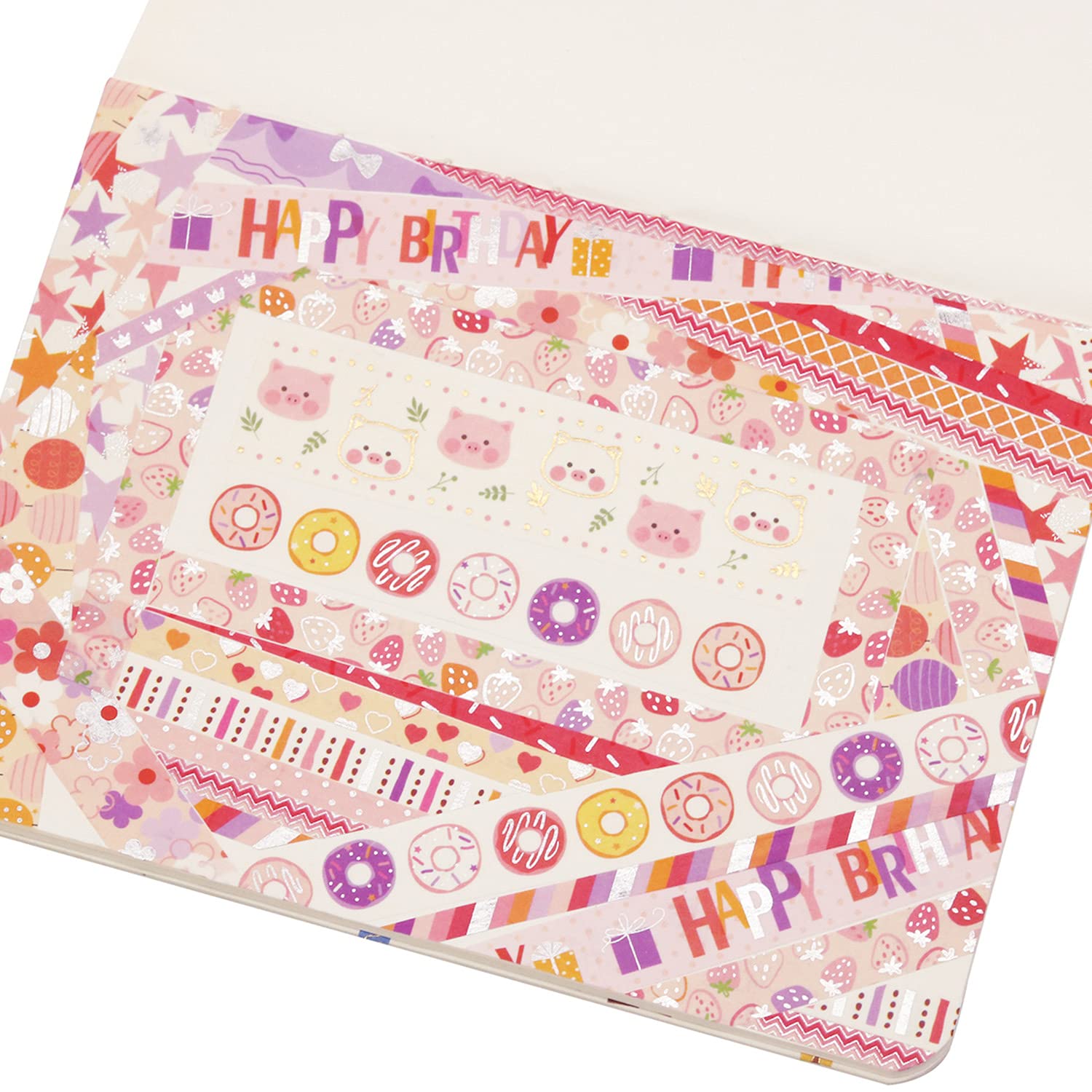 YUBX Birthday Washi Tape Set - 15 Rolls Silver Foil Decorative Masking Tapes for DIY Crafts, Scrapbooking, Journaling, Planner Decor & Gift Wrapping - Perfect for Party Decorations, Card Making & Creative Projects