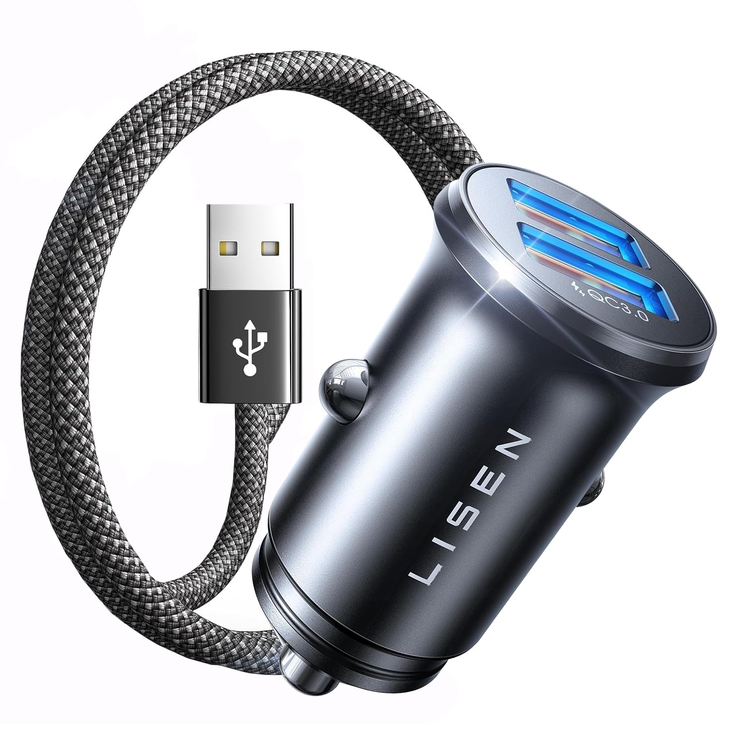 LISEN USB C Car Charger Adapter - 12V Cigarette Lighter to Dual USB PD & QC3.0 Fast Charging Port for iPhone 16/15 Pro Max, iPad, Samsung S24 - Perfect for Road Trips & Daily Commuting