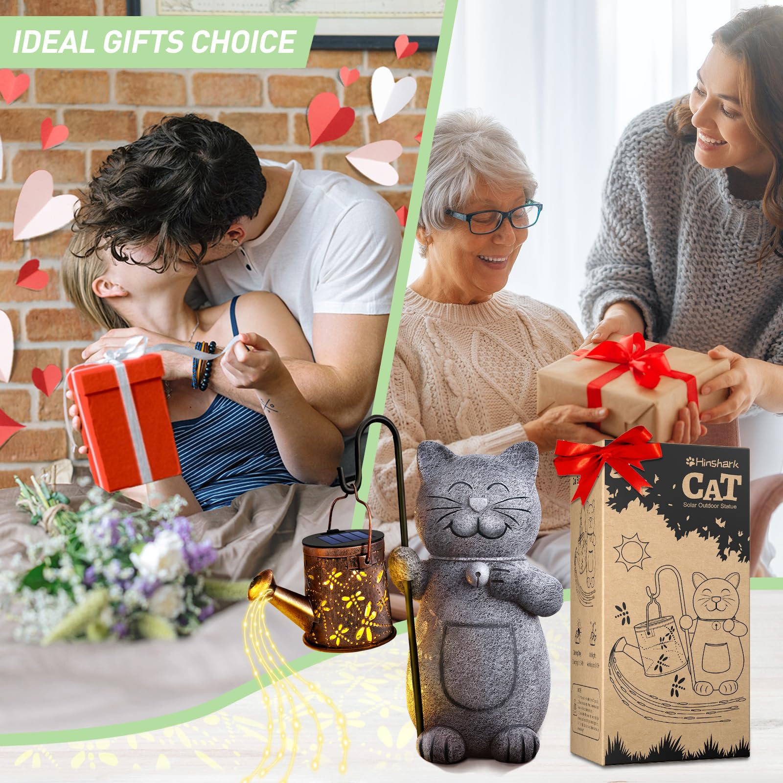 Solar Cat Garden Statue with LED Kettle Light - Unique Mother's Day, Birthday Gift for Women, Grandma, Cat Lovers - Perfect Outdoor Decor for Garden, Patio, Yard & Housewarming
