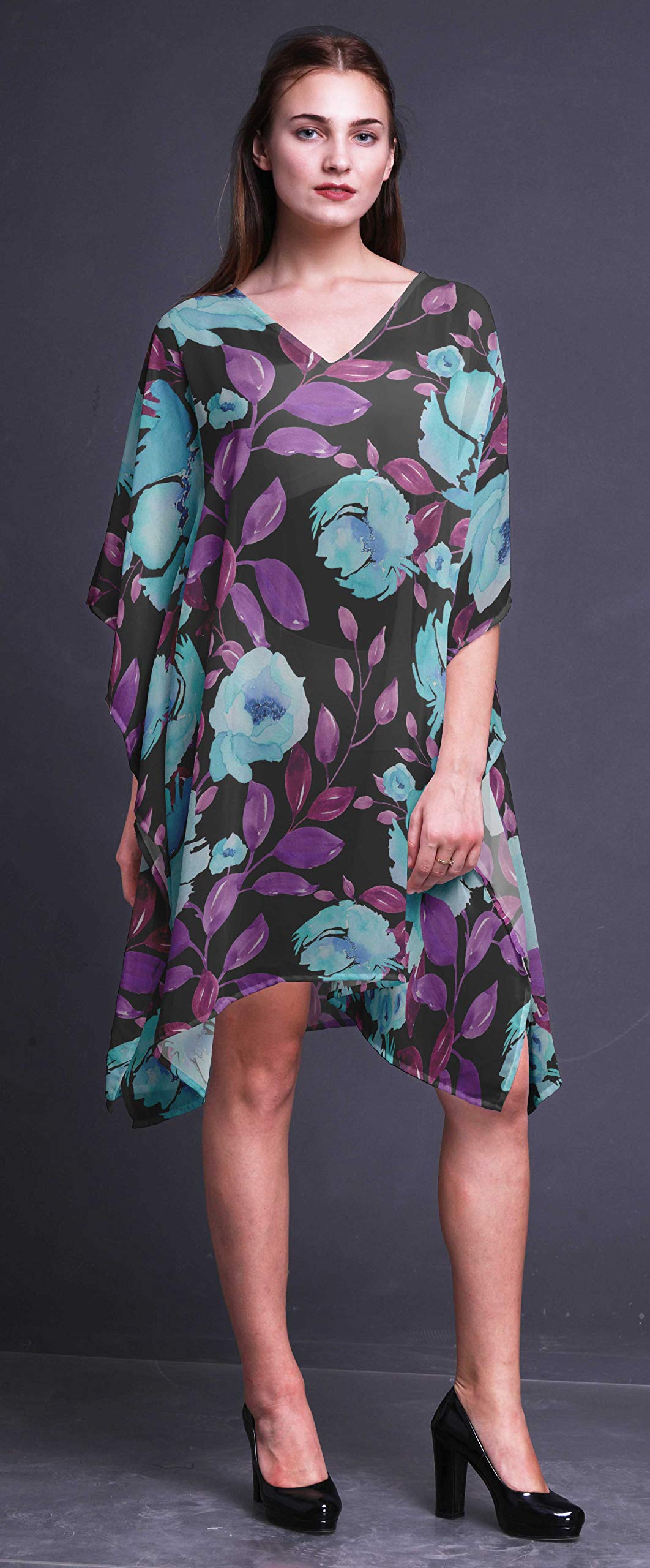Bimba Women's Short Caftan Midi Dress - Beach Cover Up, Swimwear Wrap, Boho Summer Dress for Pool, Vacation & Resort Wear