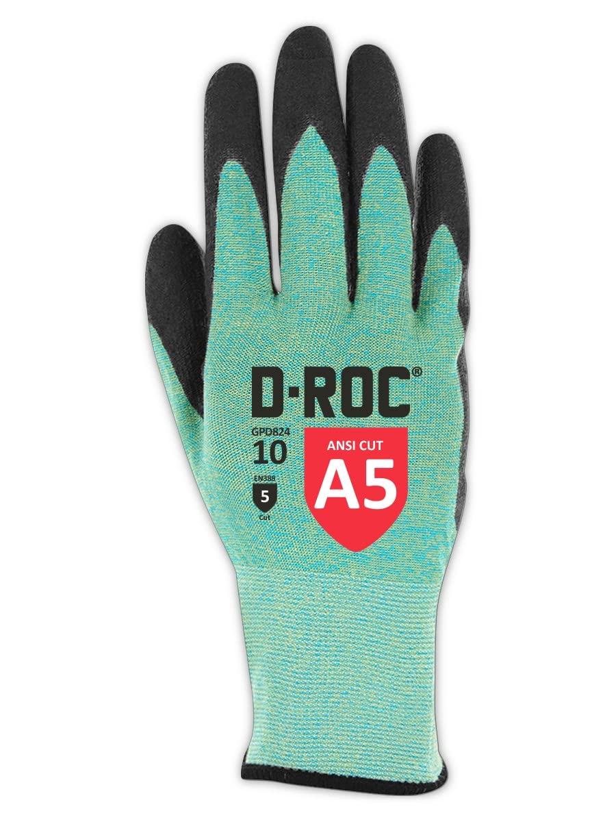 Heat & Adhesive Resistant A5 Cut Level Work Gloves - 12 Pairs, Dry Grip Polyurethane Coated, Size 5/XXS, Reusable 18-Gauge Aramid Shell (GPD824) - Ideal for Welding, Construction & Industrial Work