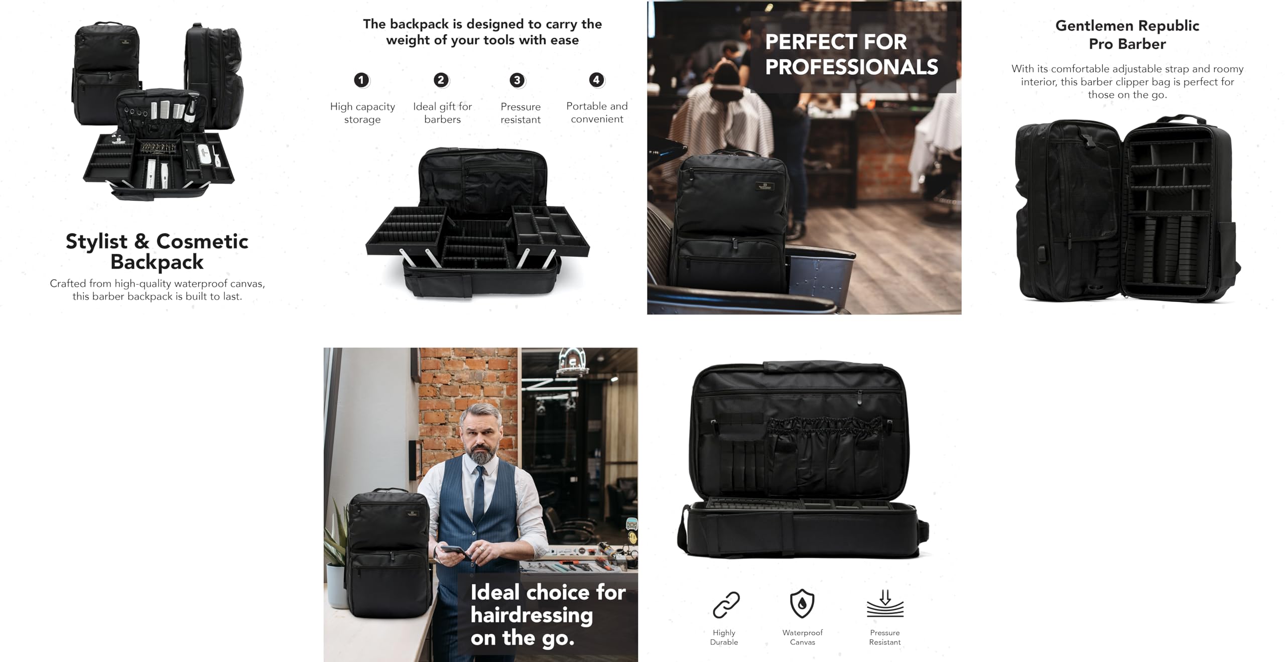 Gentlemen Republic Barber, Stylist & Cosmetic Bag - Professional Grooming Organizer for Men | Ideal for Travel, Salon & Home Use