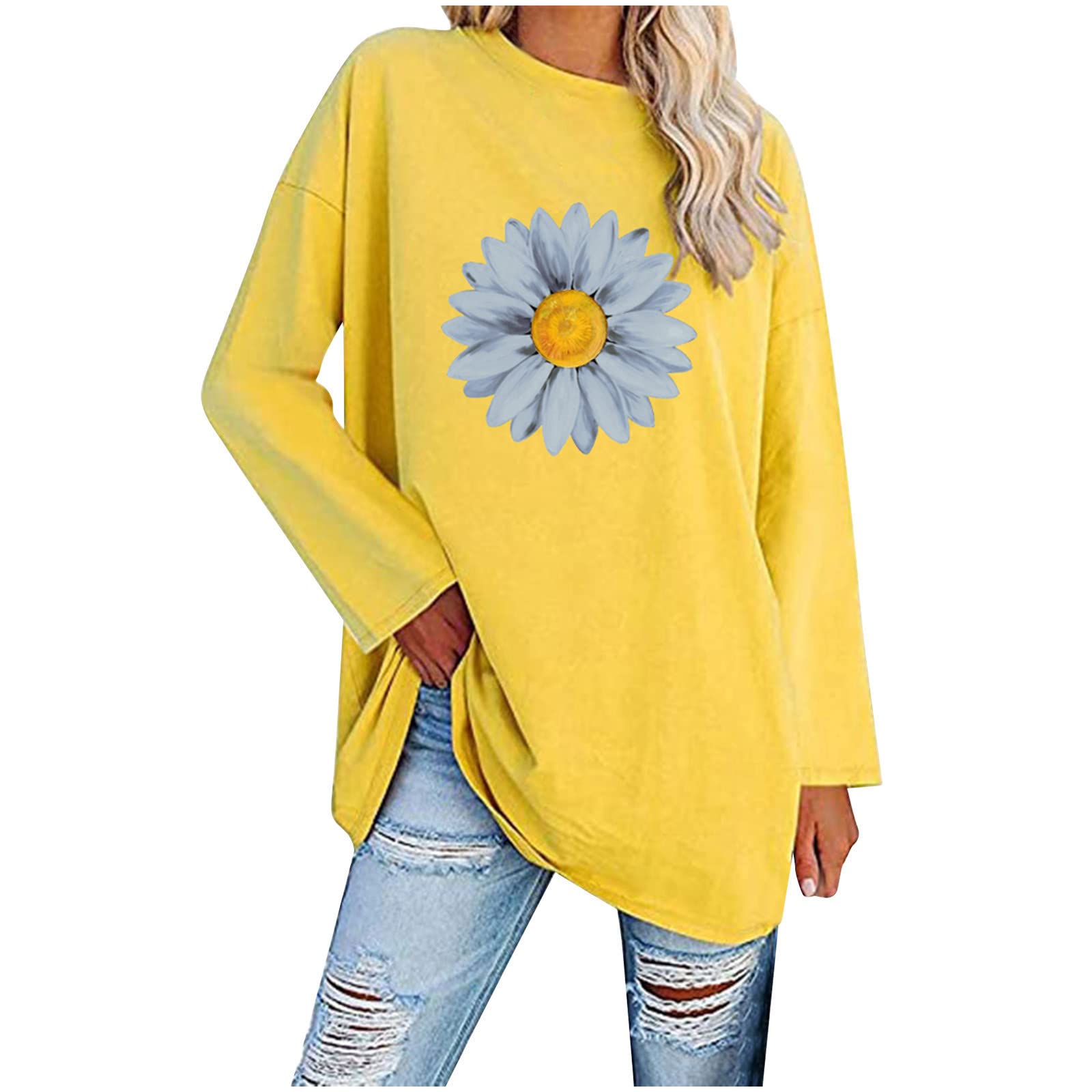 80s Vintage Floral Print Women's Long Sleeve Blouse - Round Neck Loose Fit Casual Top for Everyday Wear | Perfect for Office, Dating & Fall Outfits
