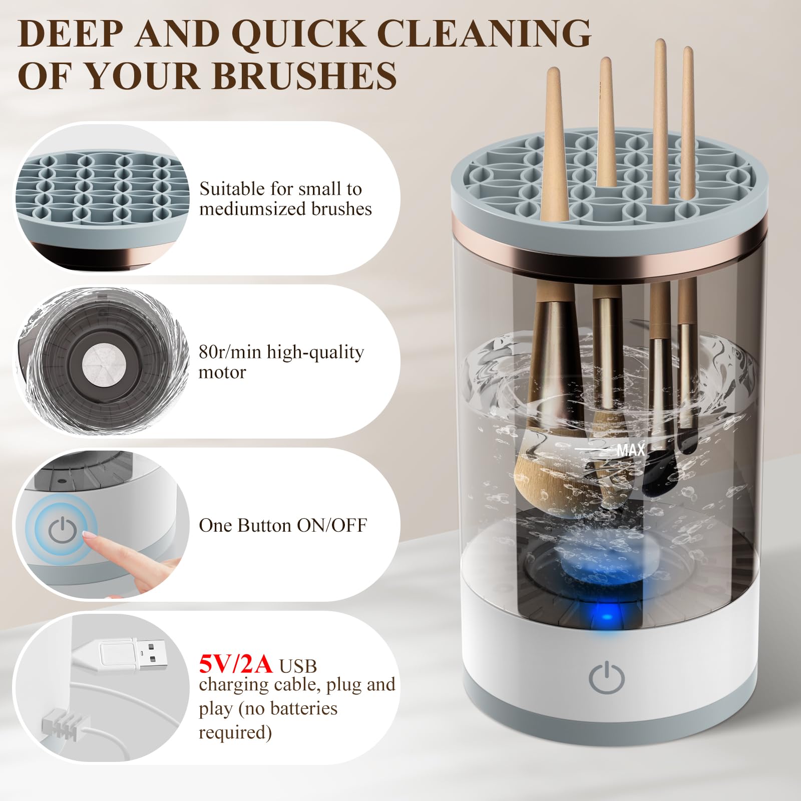 Electric Makeup Brush Cleaner with Cleaning Mat - Automatic Spinning Cosmetic Brush Cleaner for All Brush Sizes | Fast & Gentle Cleaning for Foundation, Blush, Eyeshadow & More | Perfect for Home & Professional Makeup Artists