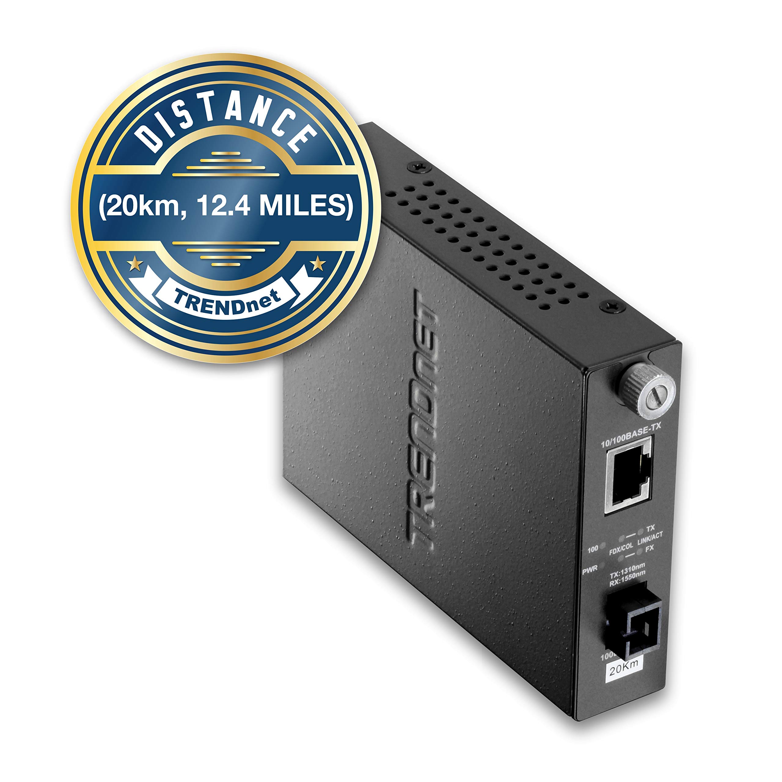 TRENDnet TFC-110S20D5i 100Base-TX to 100Base-FX Fiber Media Converter - Single Mode SC, 20km (12.4 Miles) Range, Dual Wavelength, Ethernet to Fiber Converter with Lifetime Warranty - Ideal for Office Networks, Data Centers & Long-Distance Network Extensions