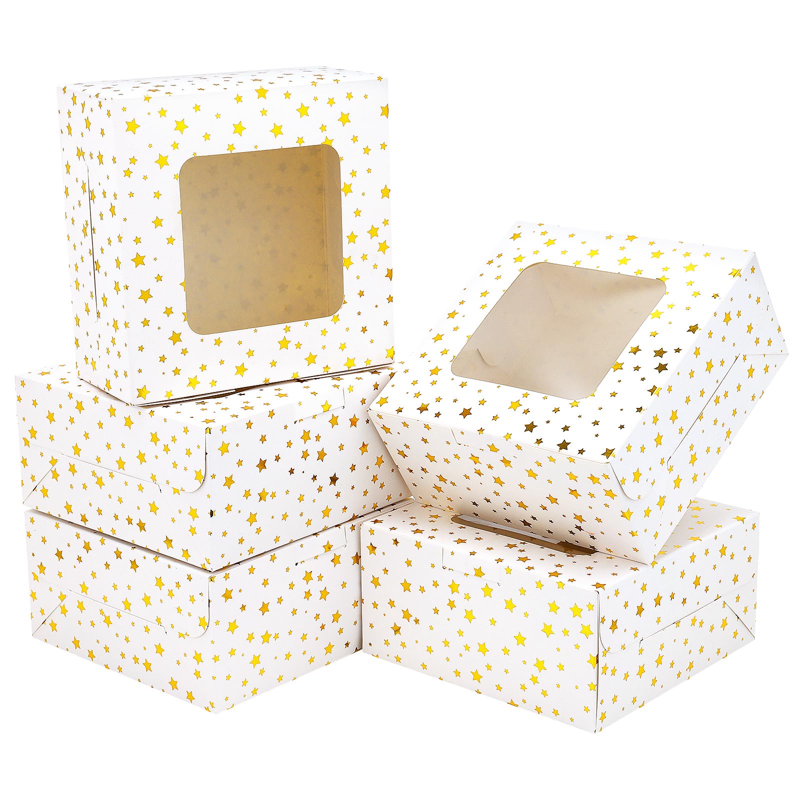 Moretoes 30pcs 6x6x3in Christmas Cookie Boxes with Window & Gold Foil Star - White Bakery Gift Boxes for Holiday Treats, Cupcakes, Donuts, Candy & Pastry Packaging - Perfect for Xmas Gifts, Dessert Parties & Cookie Exchanges