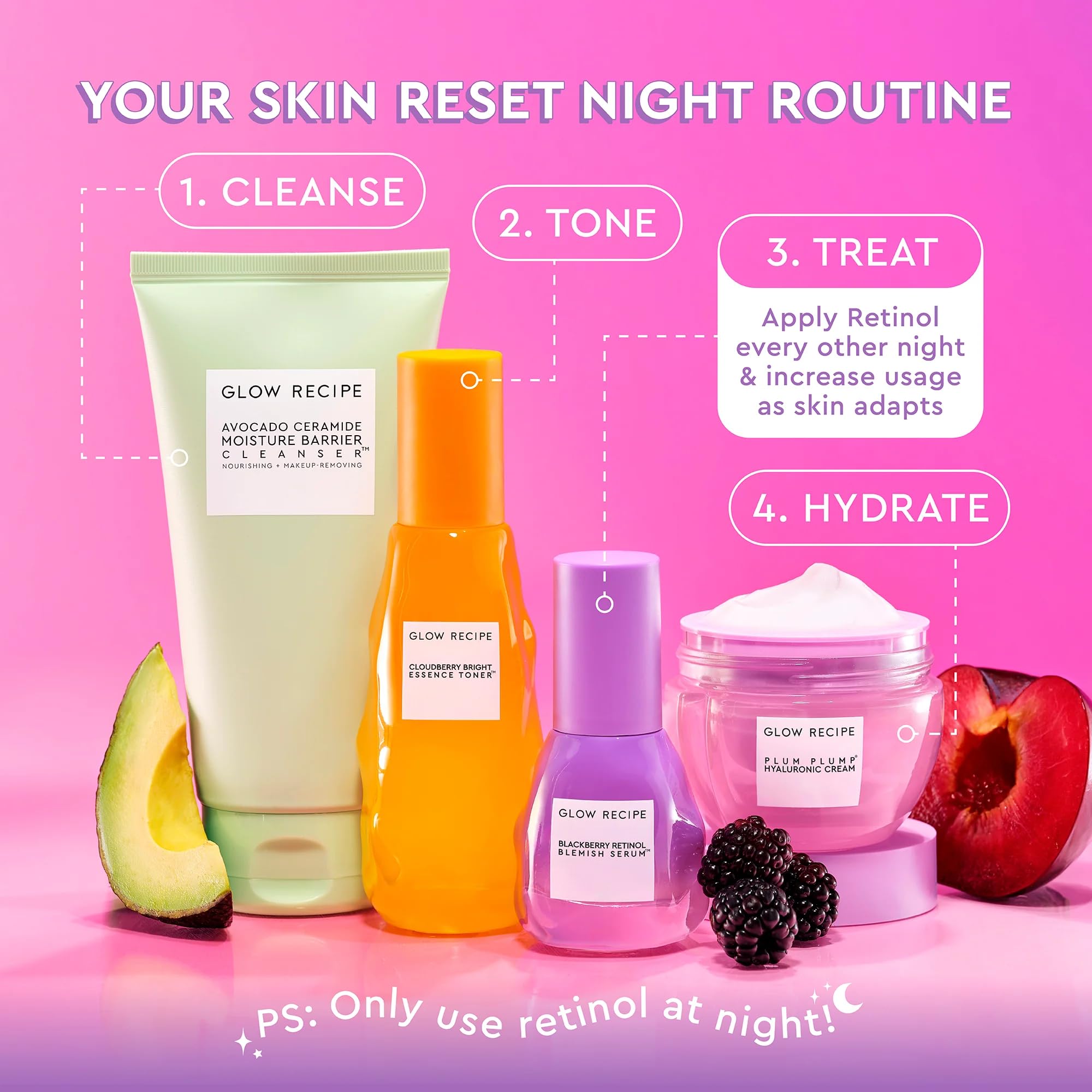 Glow Recipe Gentle Blackberry Retinol Night Serum - Anti-Aging Korean Face Serum for Sensitive Skin | Hydrating Triple Retinoids & Glycerin Formula to Reduce Wrinkles, Smooth Skin Texture & Clarify Blemishes | 30ml Night Repair Treatment for Youthful Glow | Perfect for Evening Skincare Routine & Anti-Aging Regimen