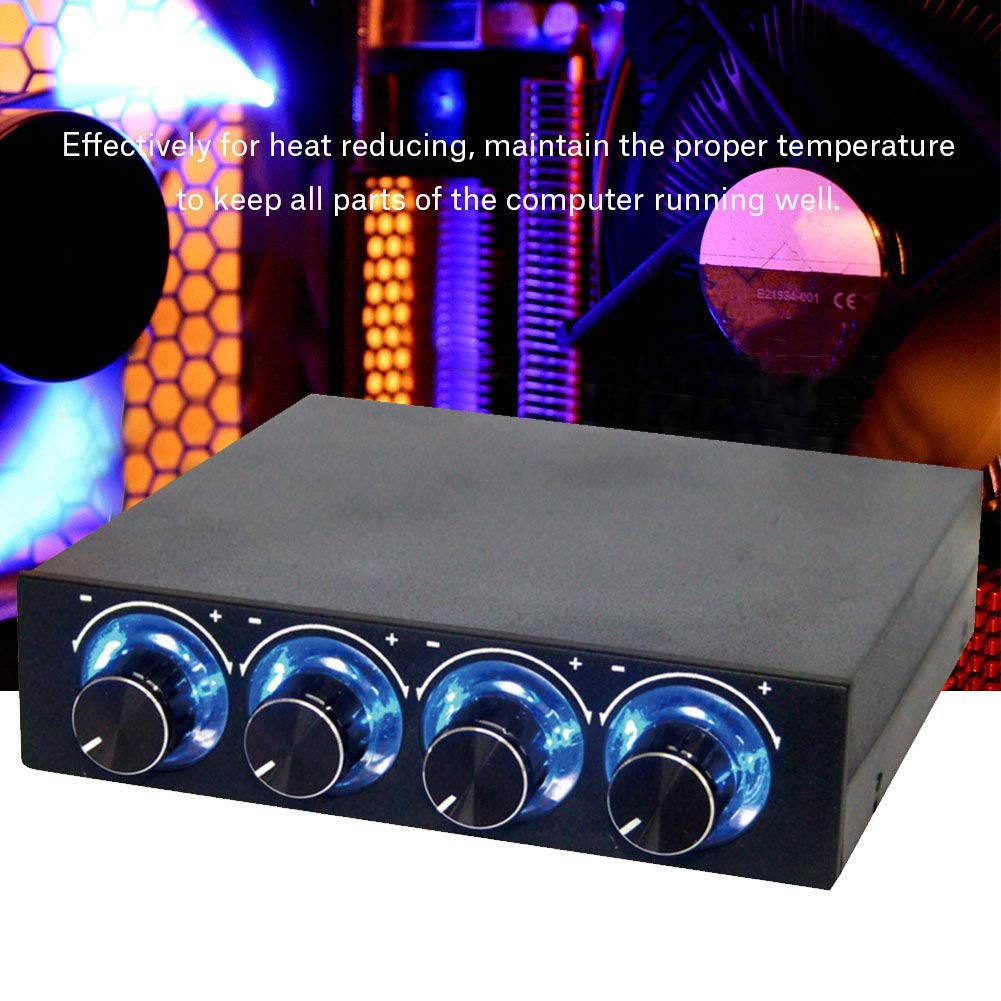 4 Channel PC Fan Speed Controller - Adjustable Computer Cooling Fan Heat Sink with Blue LED for Gaming PC, Workstation & Server Cooling System
