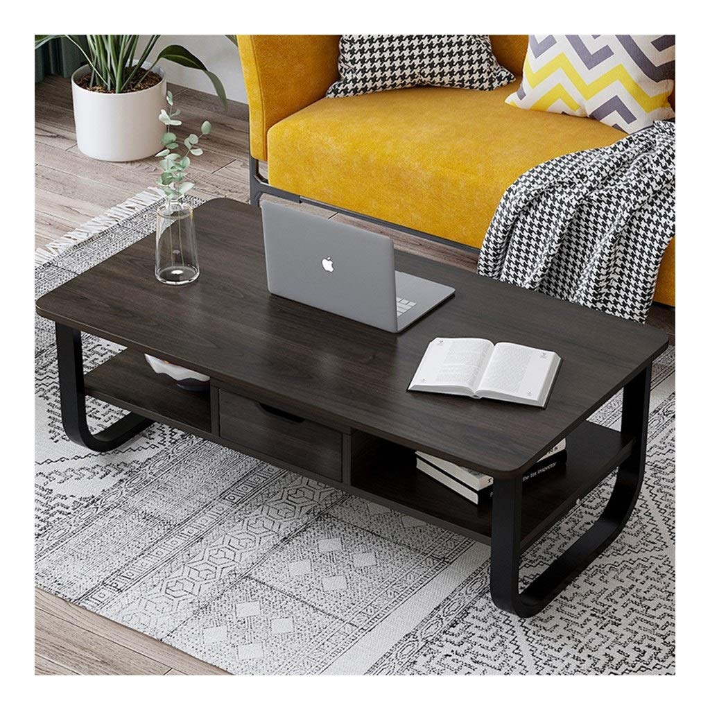 Modern Minimalist Square Coffee Table with Drawer - Wood Panel Top & Thick Steel Pipe Frame - Double Storage End Table/Side Table (Walnut) - Perfect for Living Room, Office, or Small Spaces