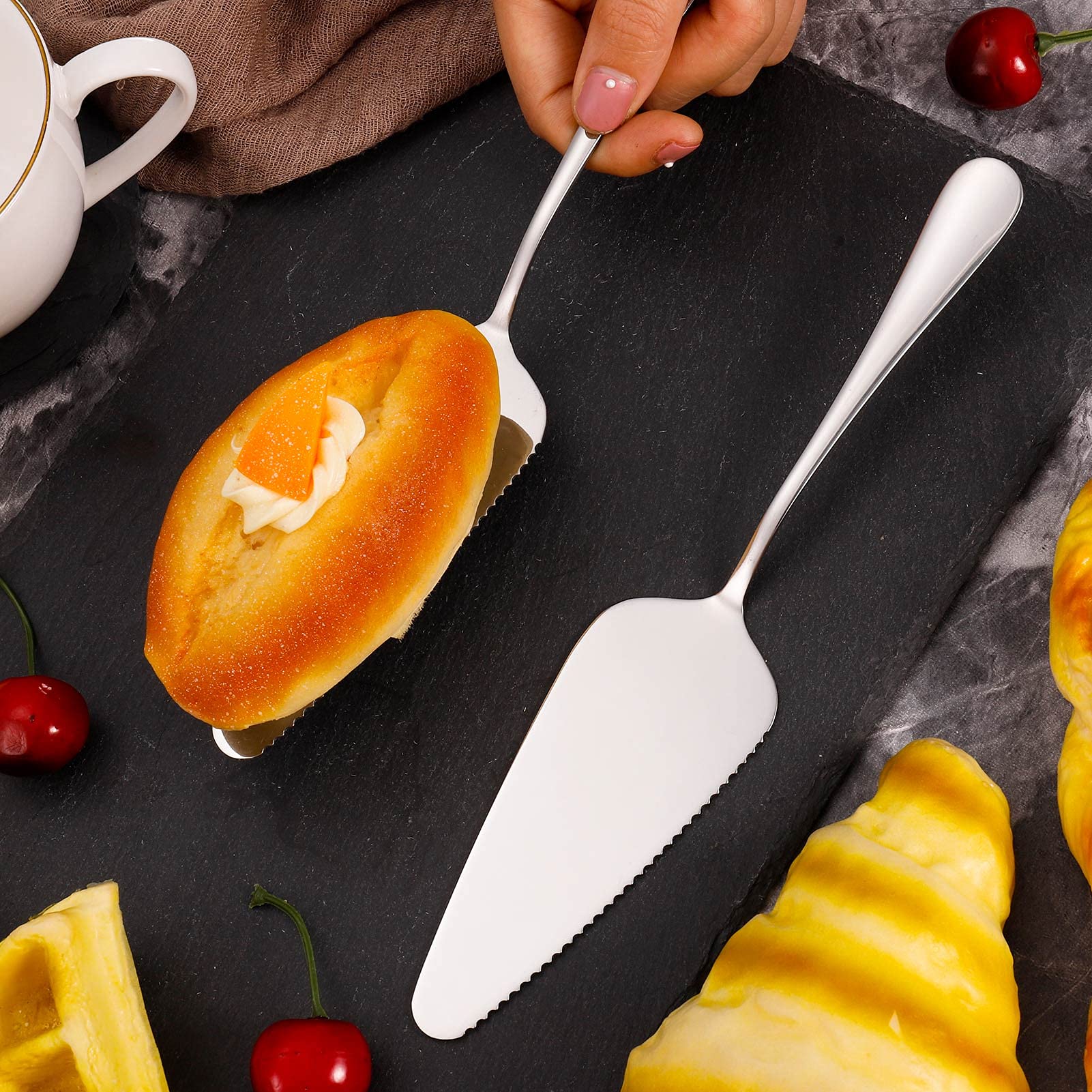 AMOLEY 3-Piece Stainless Steel Cake Slicer Set - Serrated Edge Pie Server & Cake Knife for Perfect Slices | Ideal for Birthday Parties, Weddings & Kitchen Use