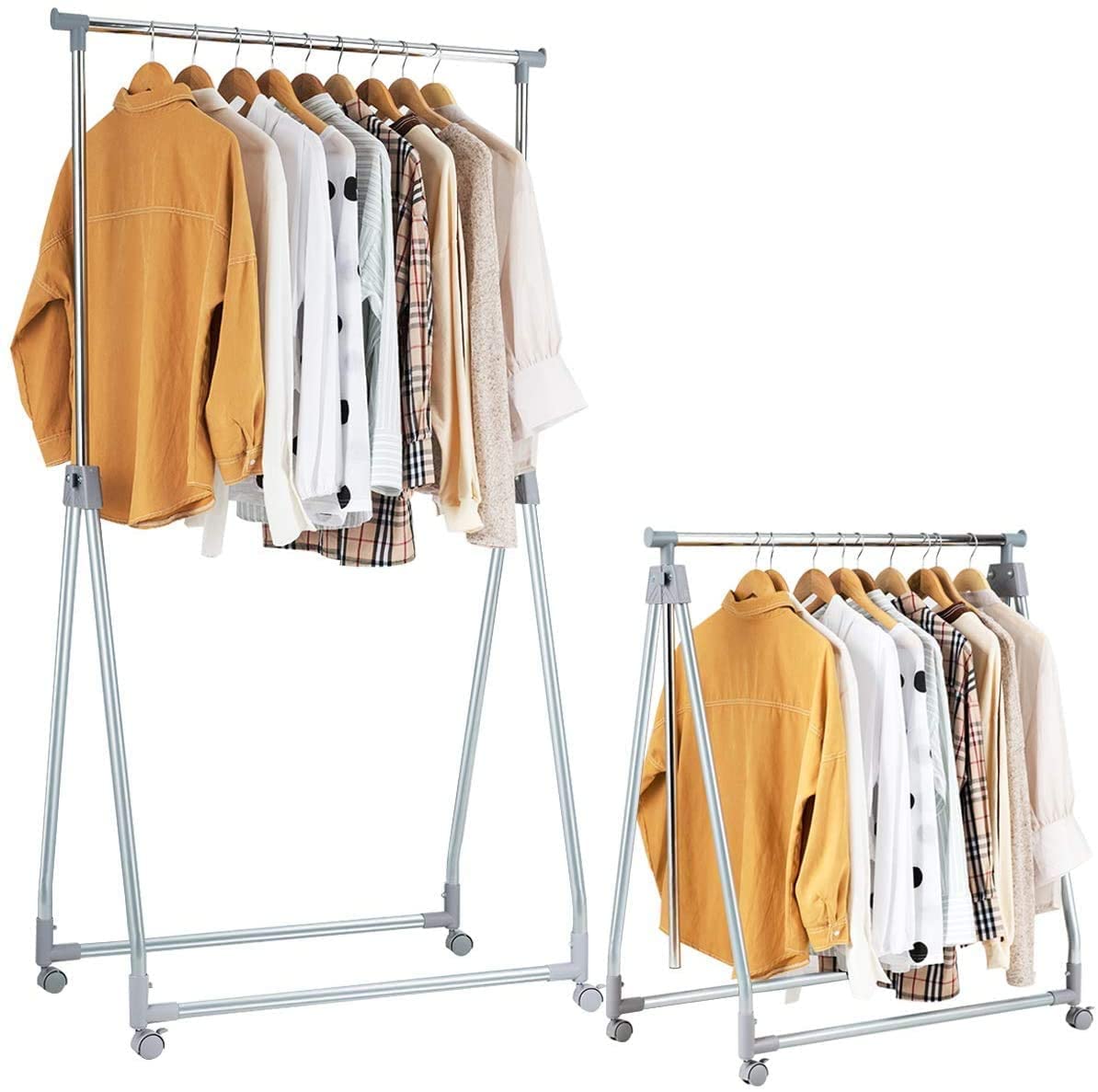 Heavy Duty Extendable Garment Rack with Adjustable Hanging Rod & Rolling Casters - Foldable Clothes Drying Rack for Home, Office, Store - Perfect for Laundry Room, Closet Organization & Retail Display