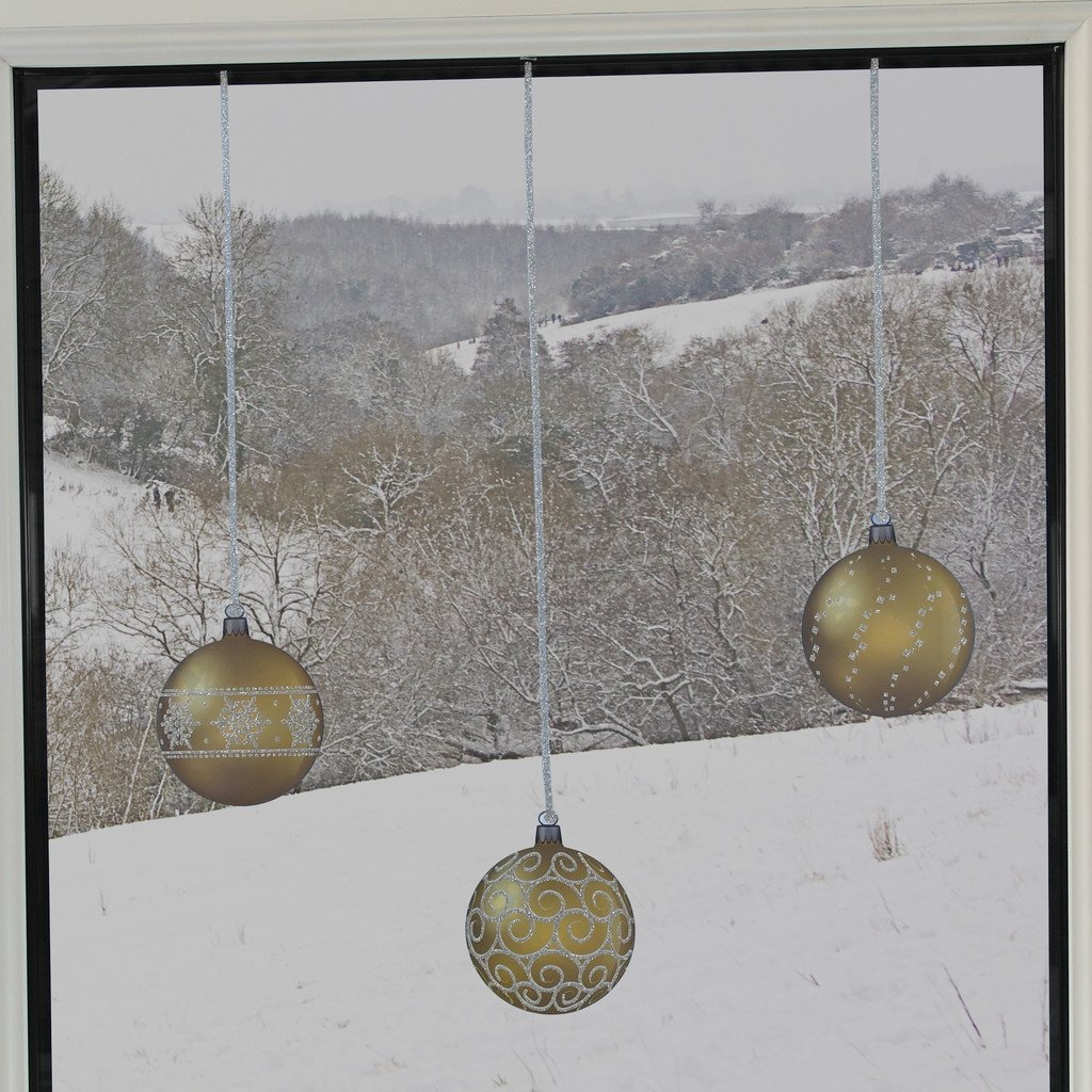 12-Pack Gold Glitter Window Clings with Hanging Strings - Holiday & Party Decor for Windows, Glass Doors, Mirrors - Christmas, Halloween, Easter Seasonal Decorations