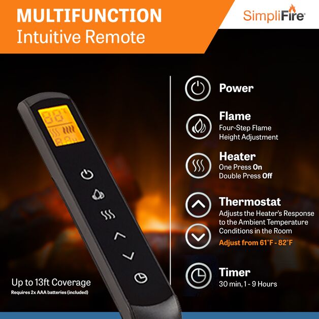 SimpliFire SF BI36 EB 36-Inch Built-In Electric Fireplace - Modern Heating for Living Rooms, Bedrooms & Offices