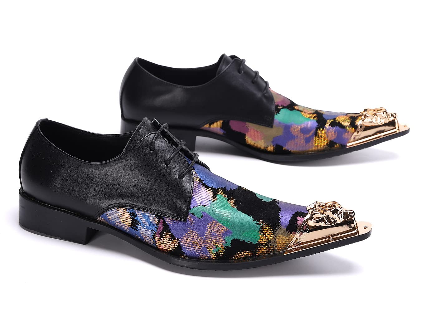 Santimon Men's Formal Dress Shoes - Genuine Leather Pointed Toe Oxfords for Business, Party & Club Wear | Stylish Floral Slip-On Design for Weddings, Office & Special Occasions