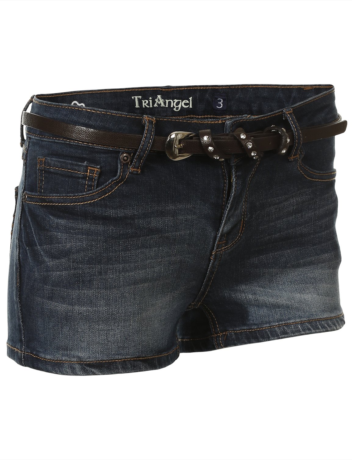 Women's Medium Wash Embroidered Denim Shorts with Adjustable Brown Belt - High Waisted Vintage Style Distressed Jean Shorts for Summer Casual Outfits & Beach Vacations