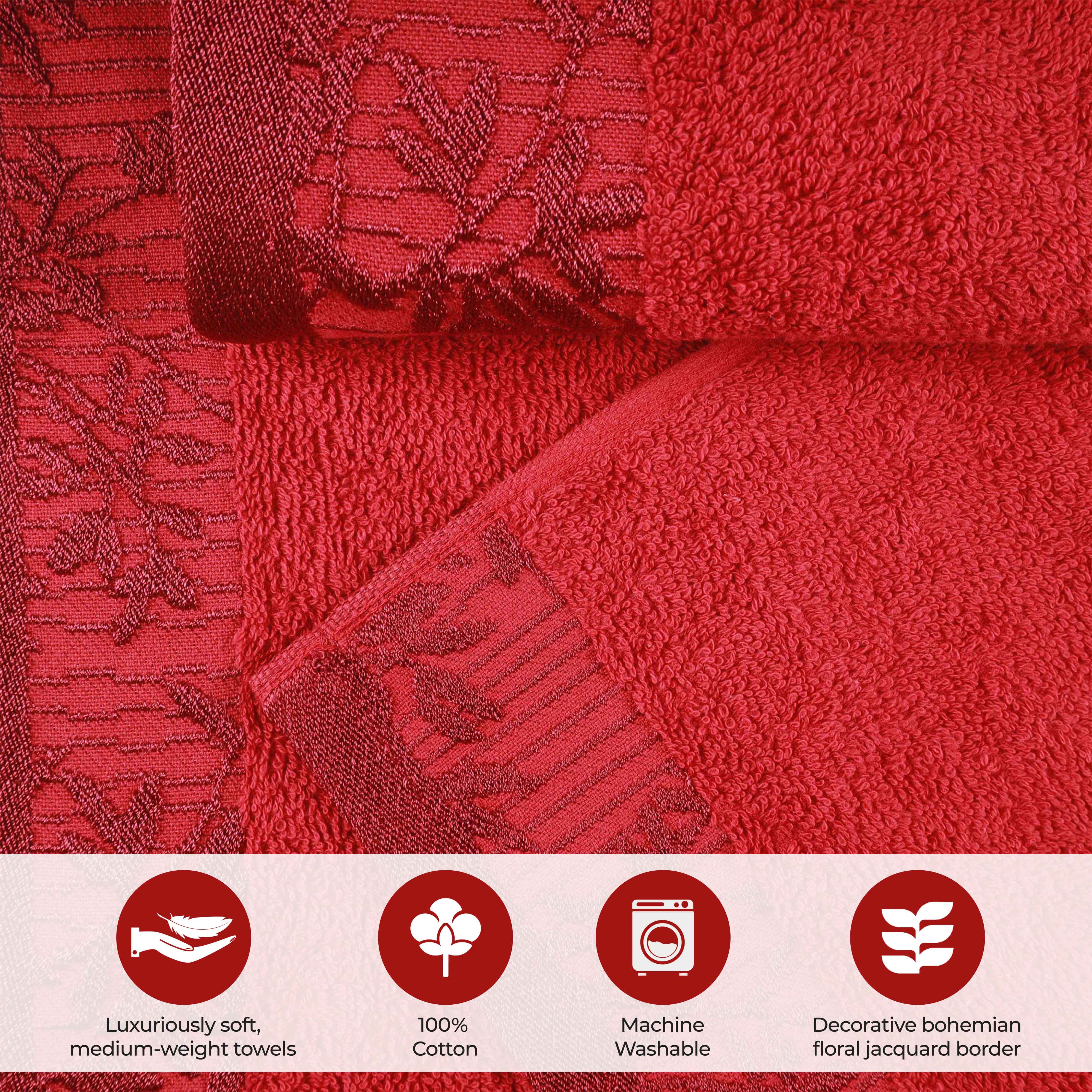 Premium Wisteria Cotton Floral Embroidered Jacquard Border Bath Towel Set of 2 - Soft Absorbent Luxury Towels for Spa, Bathroom & Guest Use