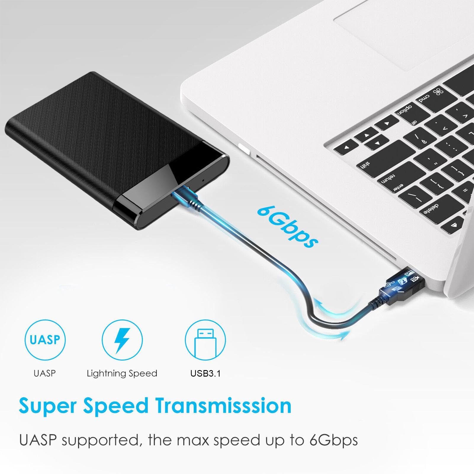 Ruwshuuk 2.5 Inch USB 3.1 Portable External Hard Drive Enclosure - 6Gbps High-Speed HDD Case for PC, Laptop, TV - Perfect for Data Storage, Backup, Office Work and Outdoor Use