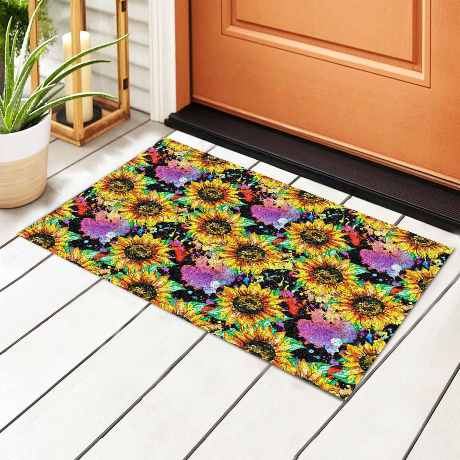 Rainbow Sunflower Welcome Mat - Non-Slip Indoor/Outdoor Rug for Home Decor