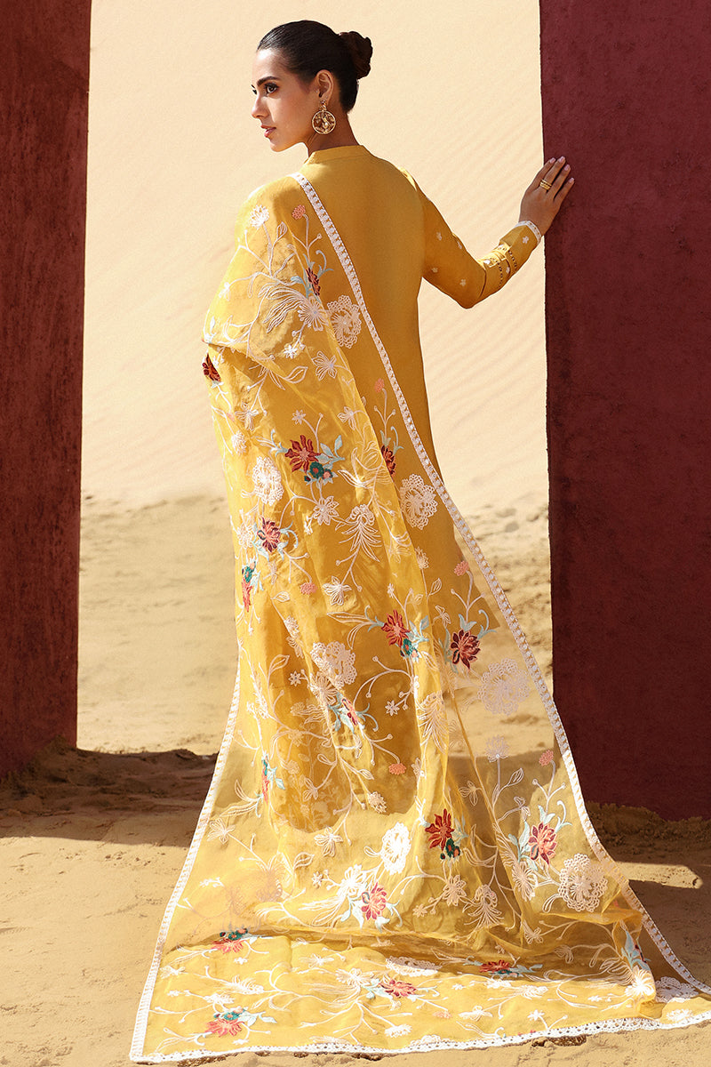 MAIZE OCHRE 3-Piece Embroidered Lawn Suit for Women | Lightweight Summer Outfit | Perfect for Weddings, Parties & Casual Wear