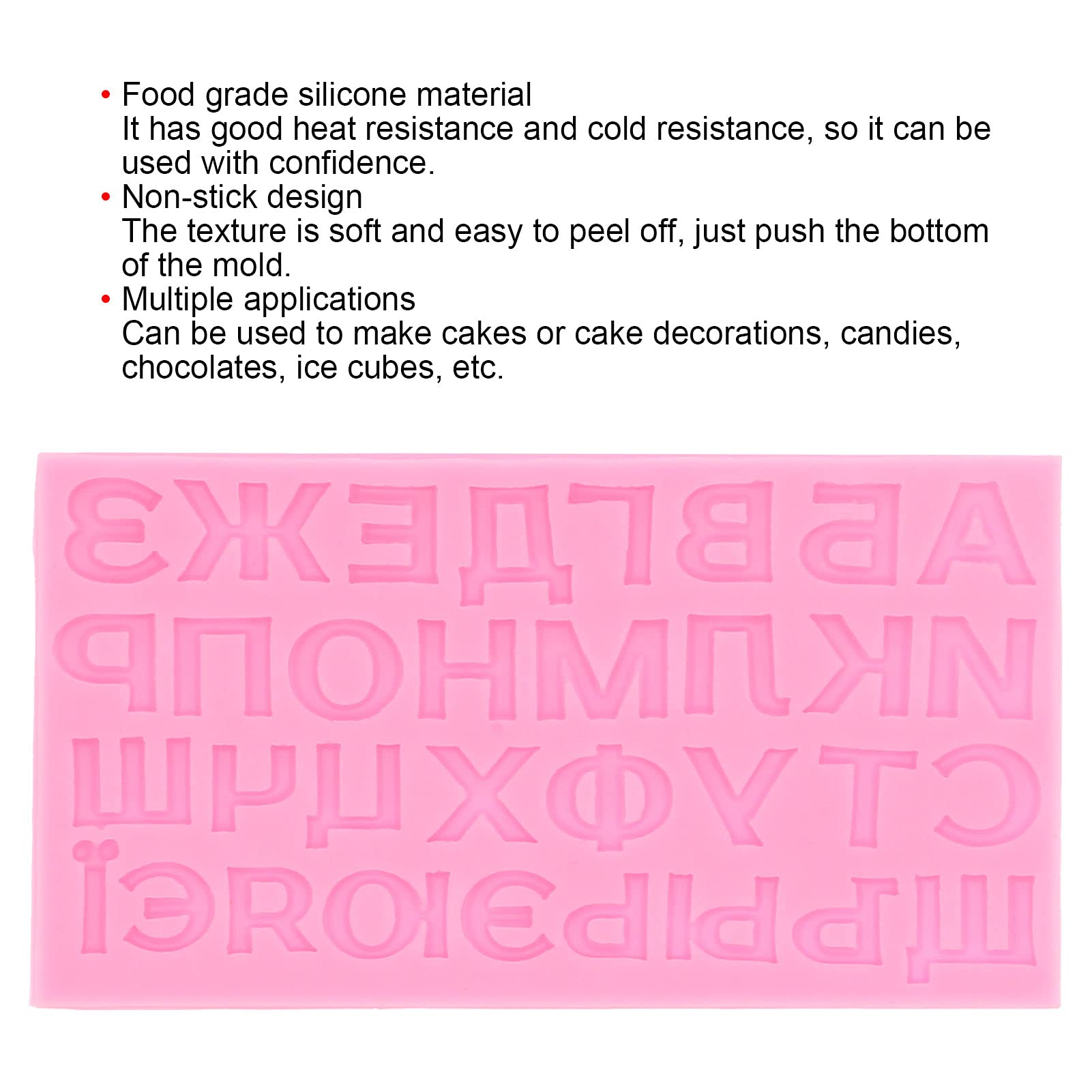 2Pcs Russian Alphabet Silicone Molds - Fondant & Chocolate Letter Molds for DIY Baking, Cake Decorating, Ice Cube Making (Pink) | Reusable Food-Grade Silicone Ice Tray for Parties & Home Baking