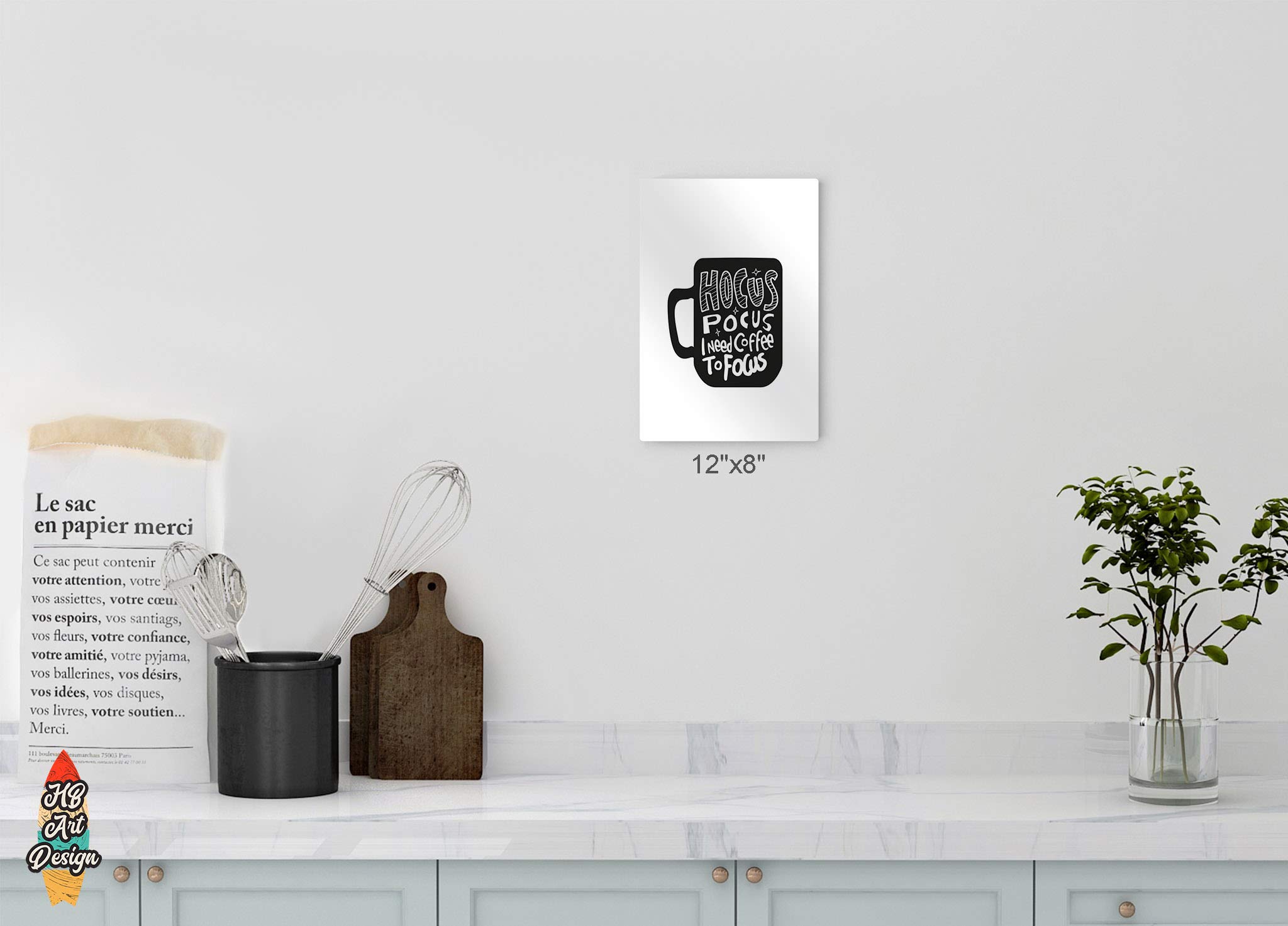 Hocus Pocus I Need Coffee to Focus - Black and White Coffee Mug Metal Wall Art Print - 36x24 Inch Coffee Bar & Kitchen Decor - Perfect for Dining Rooms, Restaurants & Coffee Shops - Unique Gift Idea for Coffee Lovers
